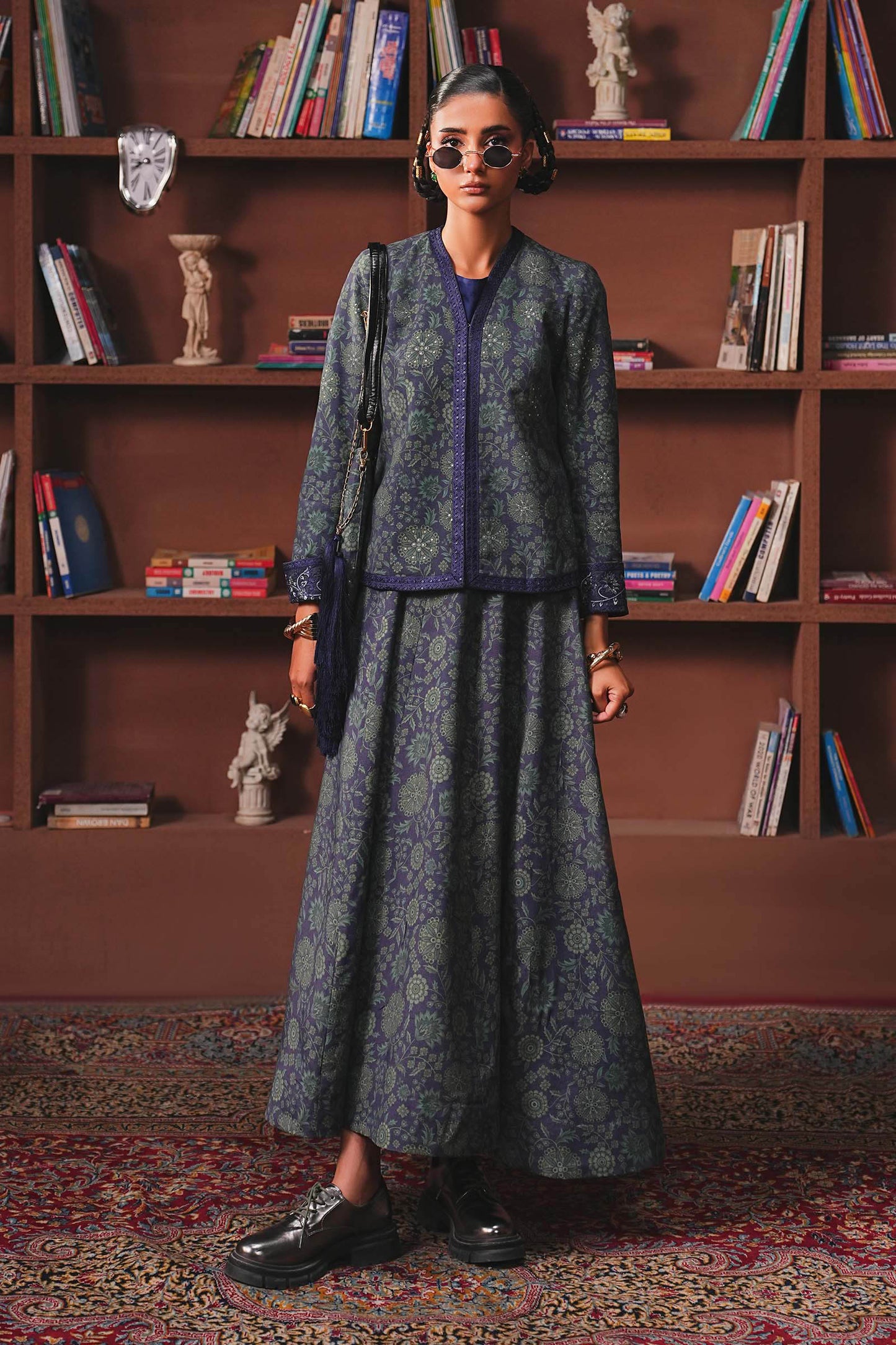 Embroidered Pk Raw Silk Skirt Set