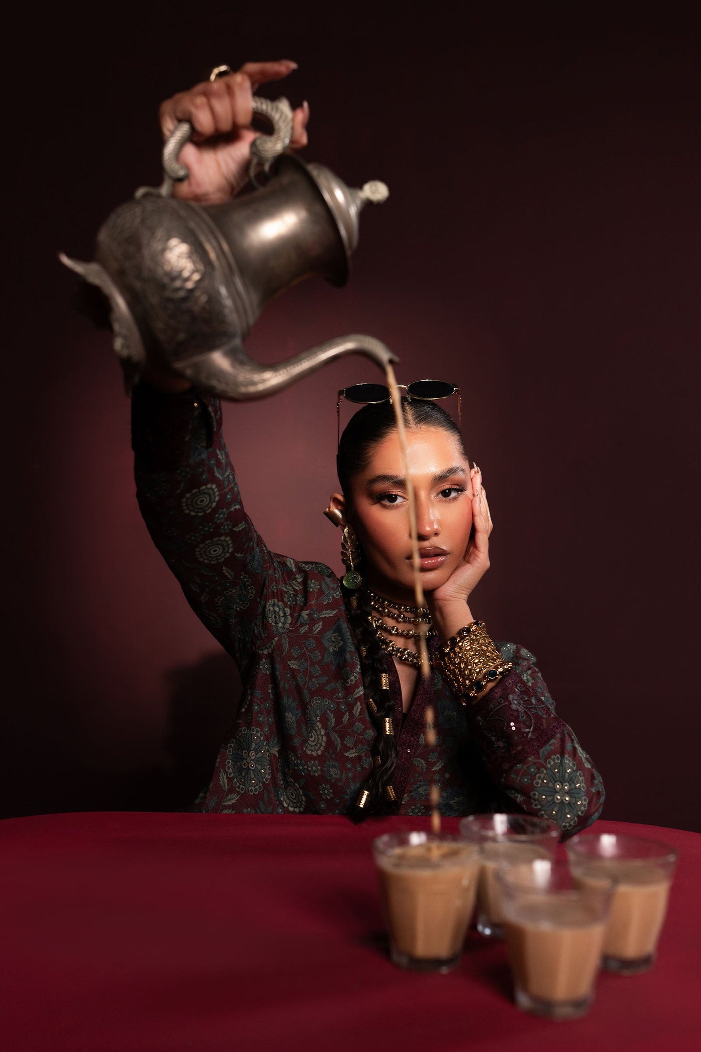 Embroidered Pk Raw Silk Skirt Set