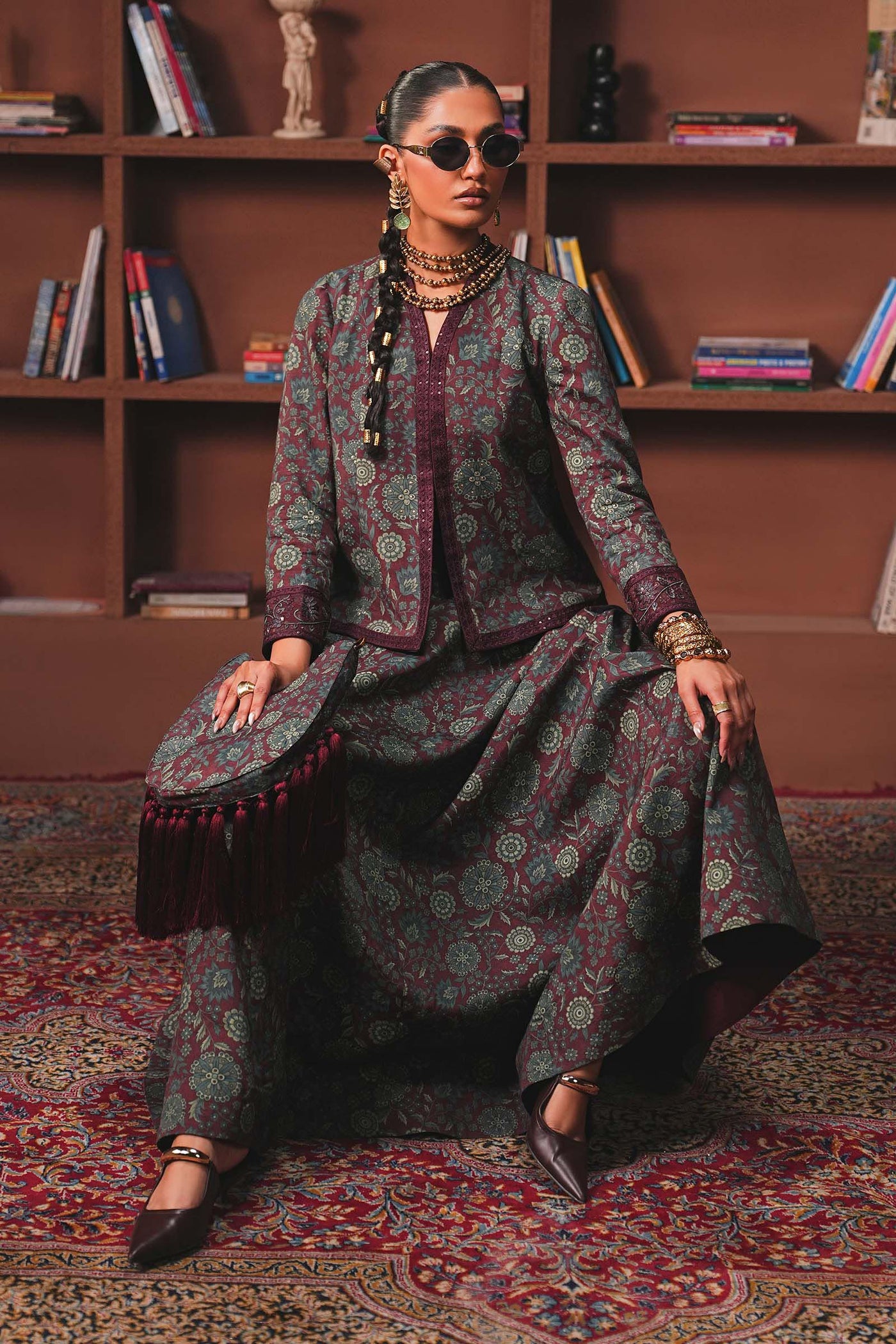 Embroidered Pk Raw Silk Skirt Set