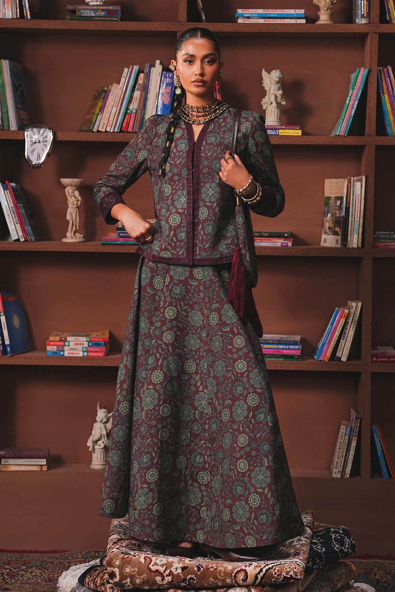 Embroidered Pk Raw Silk Skirt Set
