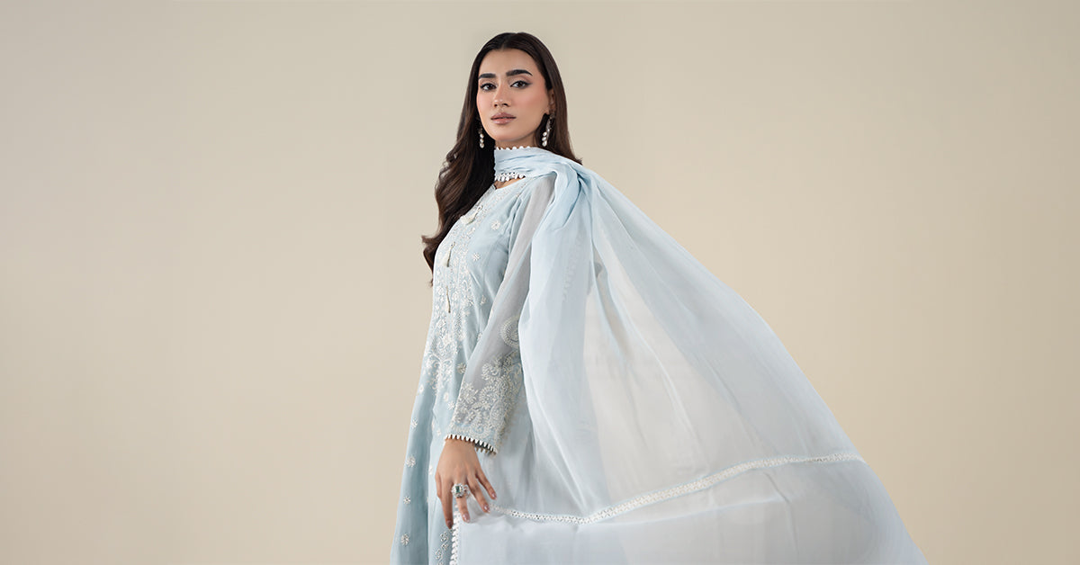 3 Piece Embroidered Paper Cotton Suit