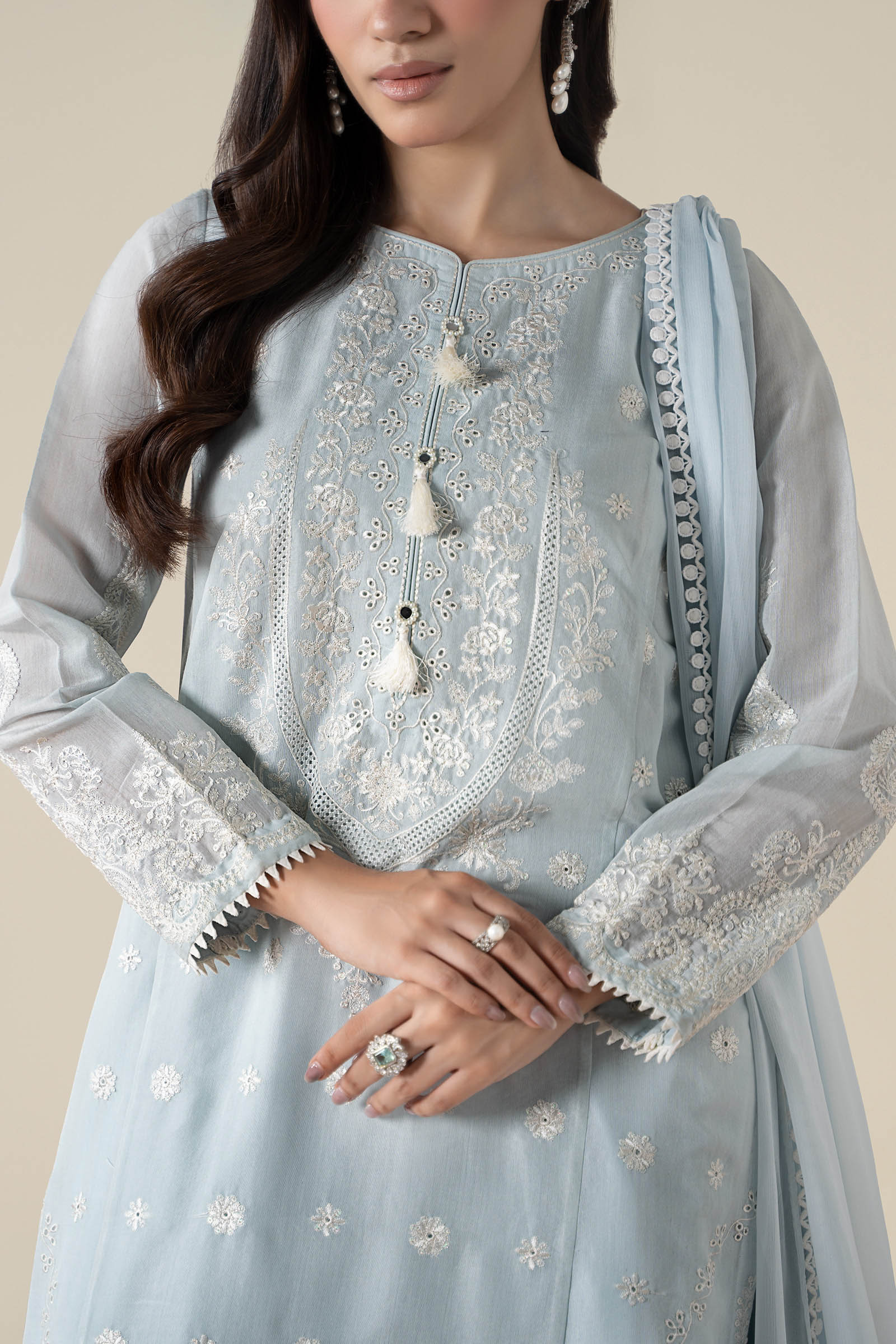 3 Piece Embroidered Paper Cotton Suit