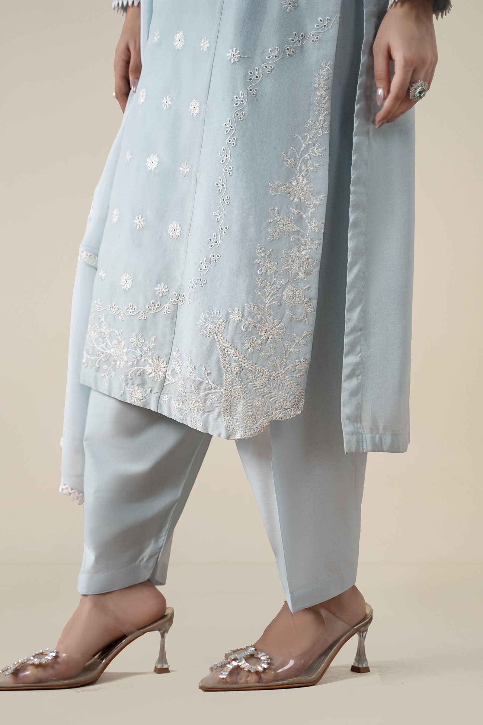 3 Piece Embroidered Paper Cotton Suit