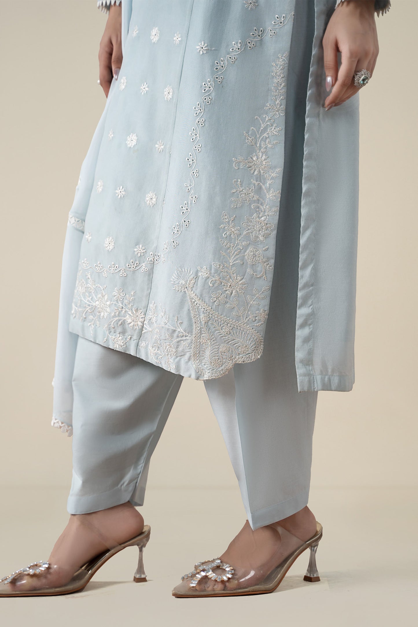 3 Piece Embroidered Paper Cotton Suit