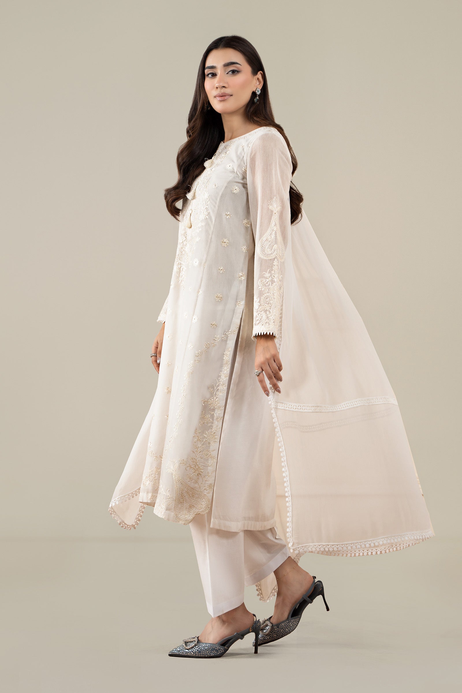 3 Piece Embroidered Paper Cotton Suit