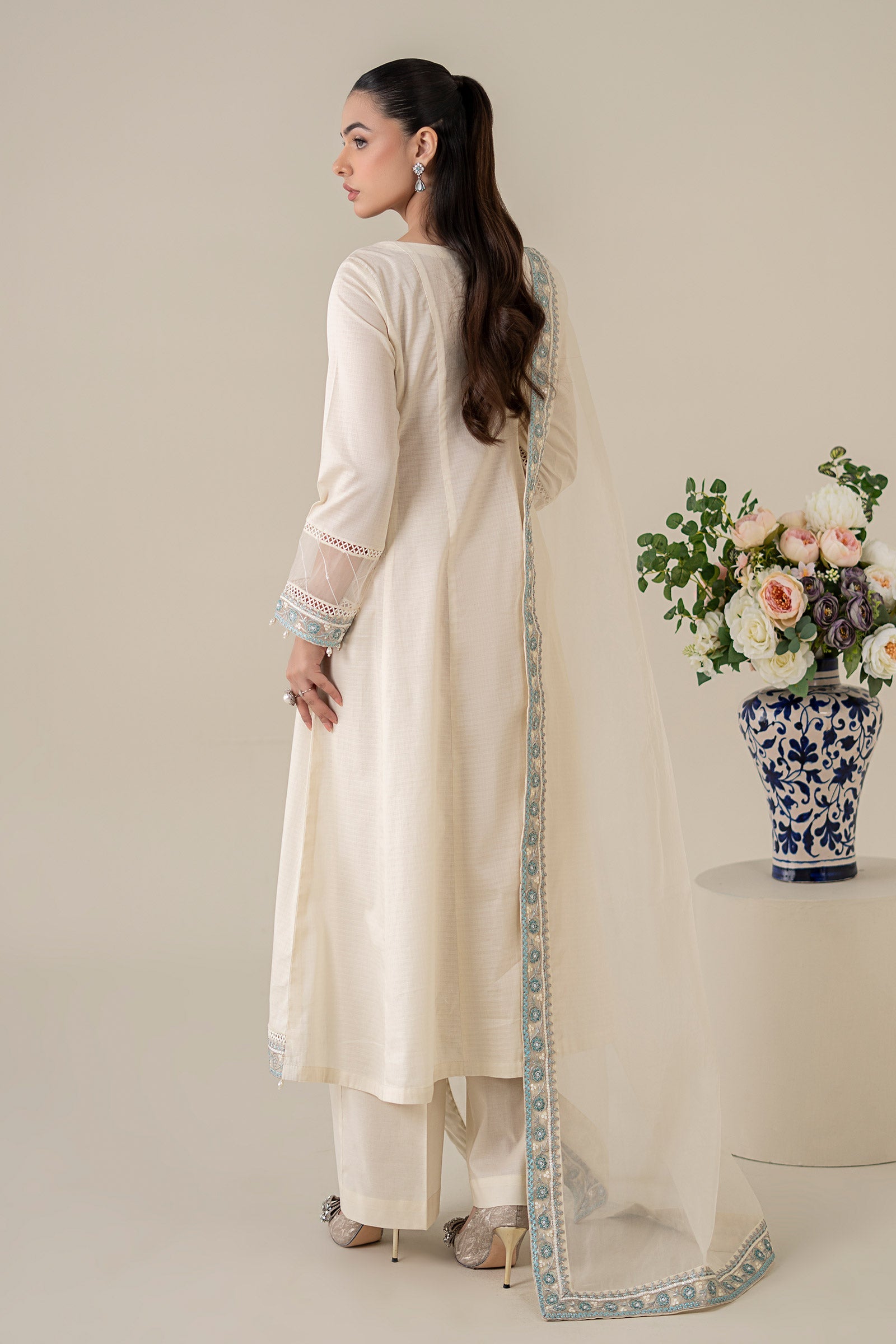 3 Piece Embroidered Dobby Suit