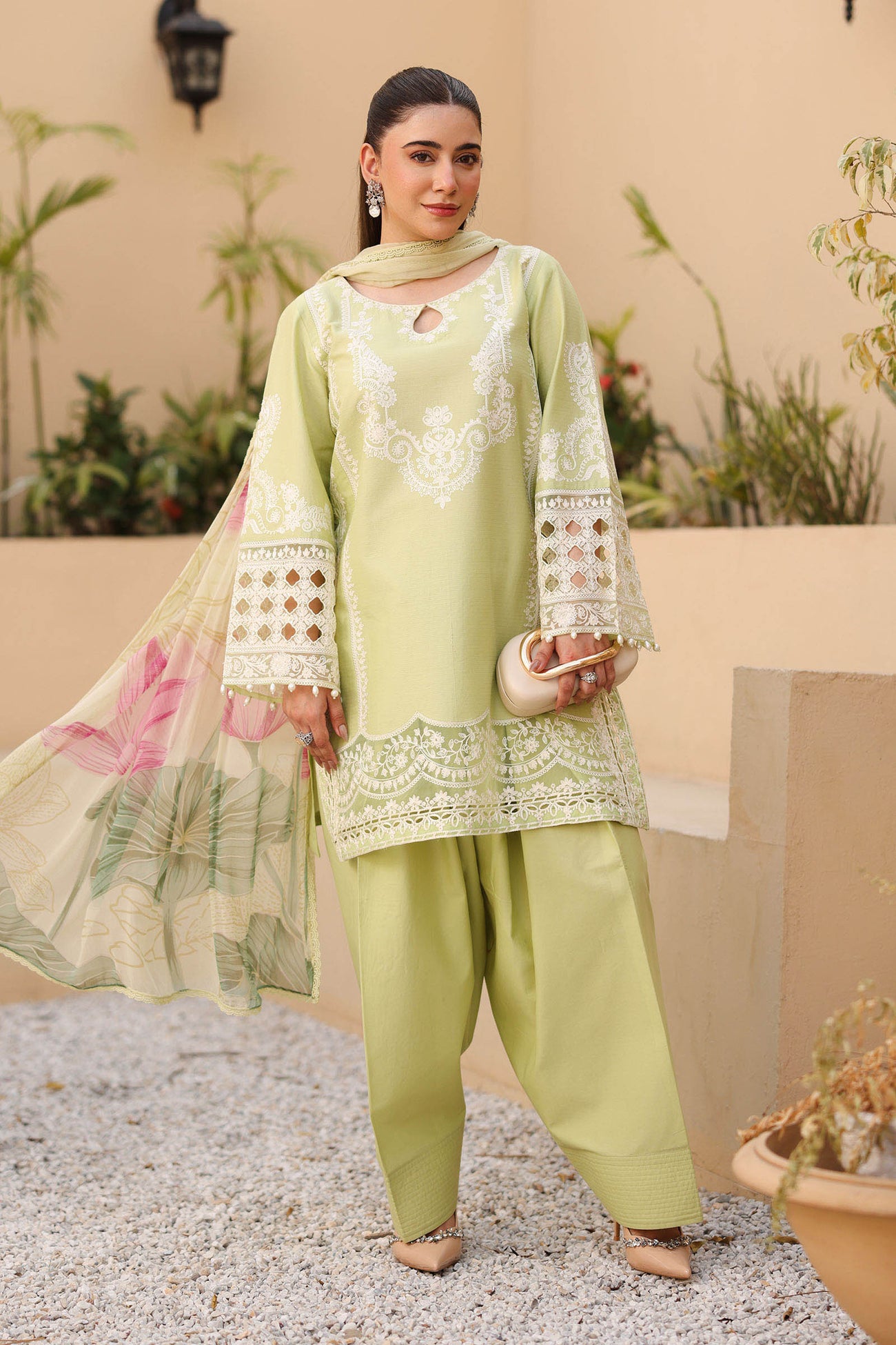 3 Piece Embroidered Dobby Suit