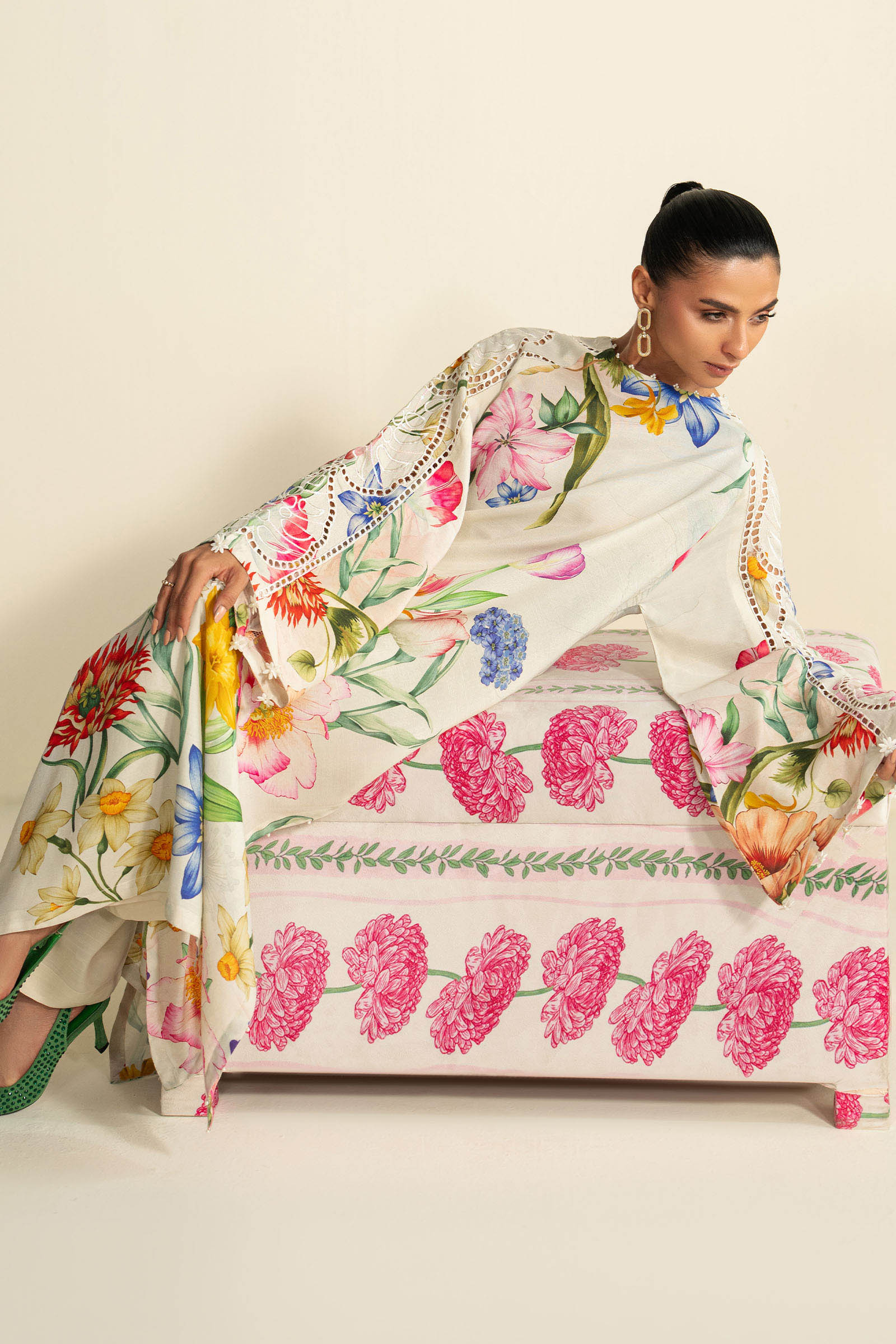 3 Piece Embroidered Raw Silk Suit