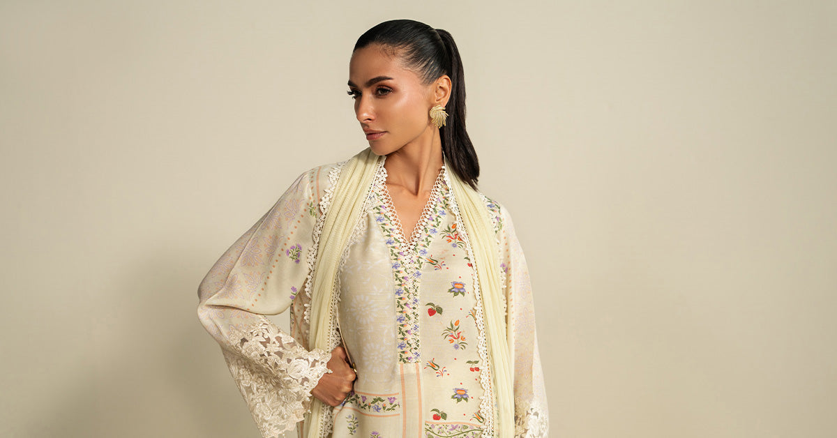 3 Piece Embroidered Raw Silk Suit