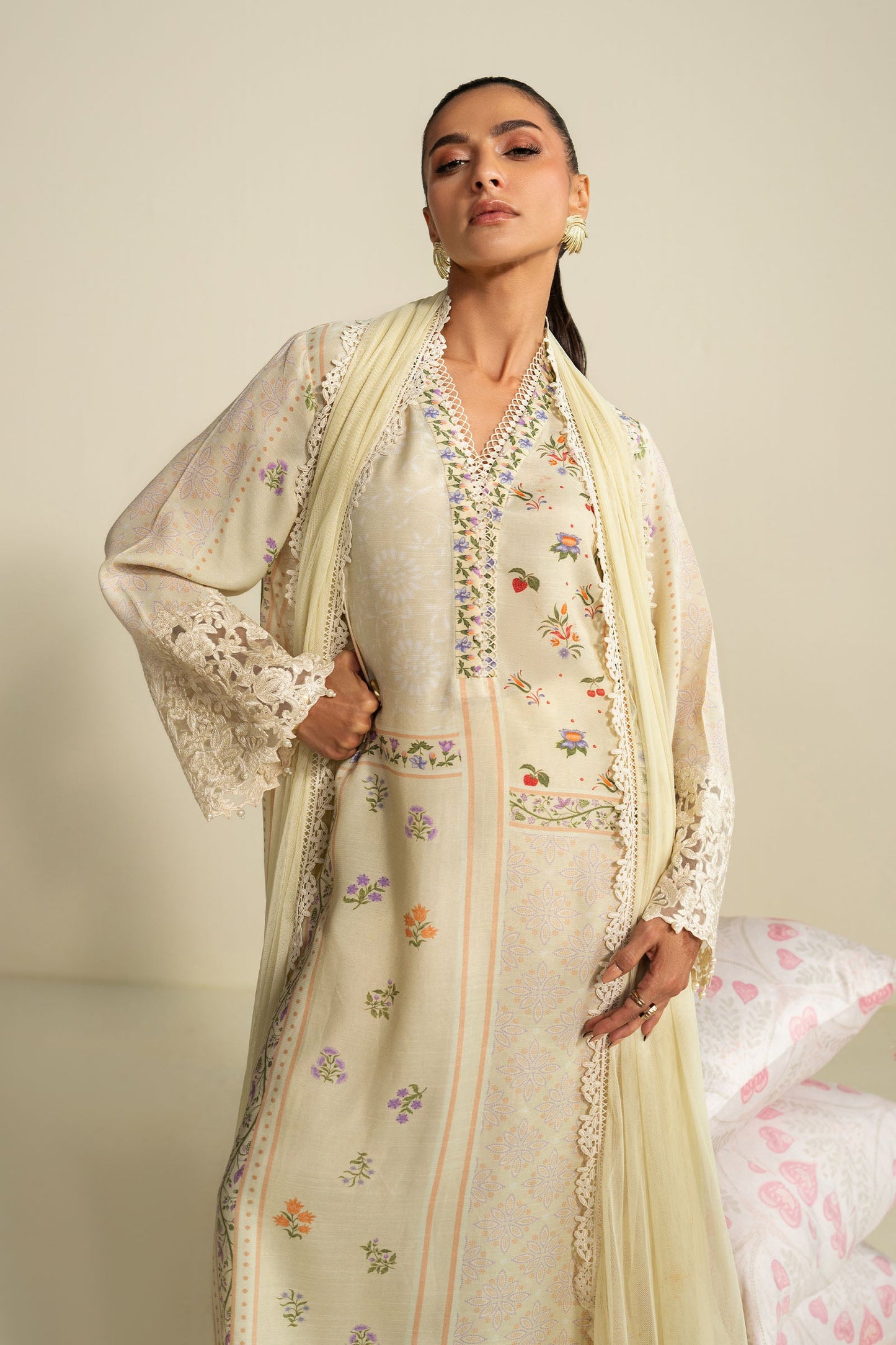 3 Piece Embroidered Raw Silk Suit