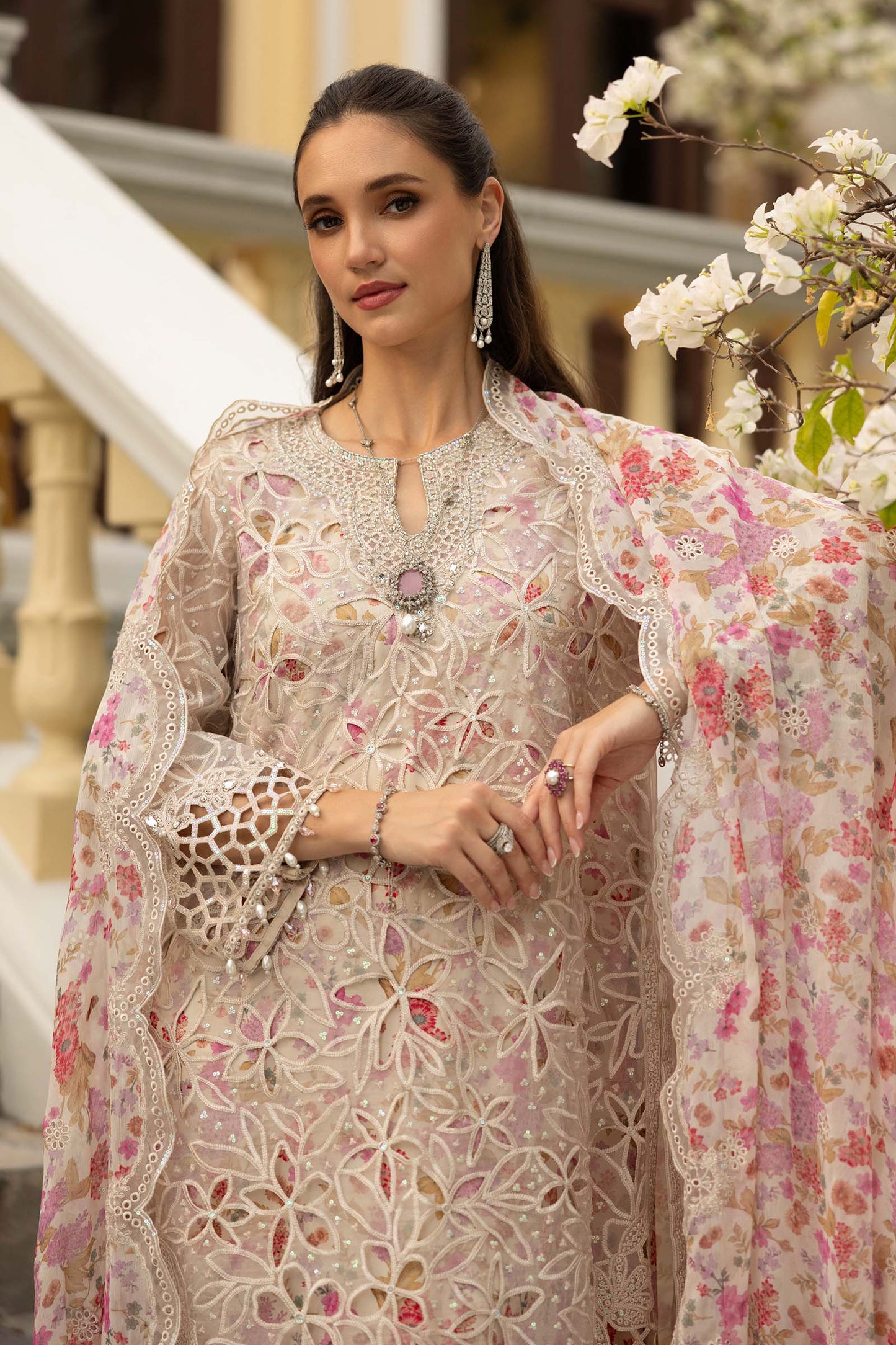 3 Piece Embroidered Organza Suit