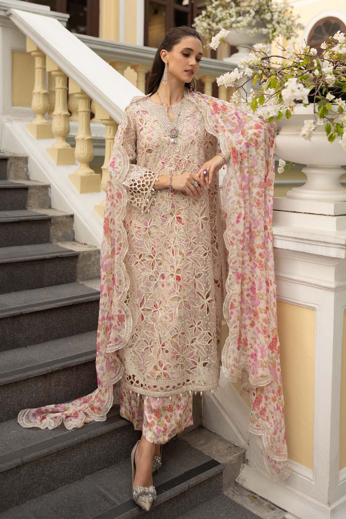 3 Piece Embroidered Organza Suit