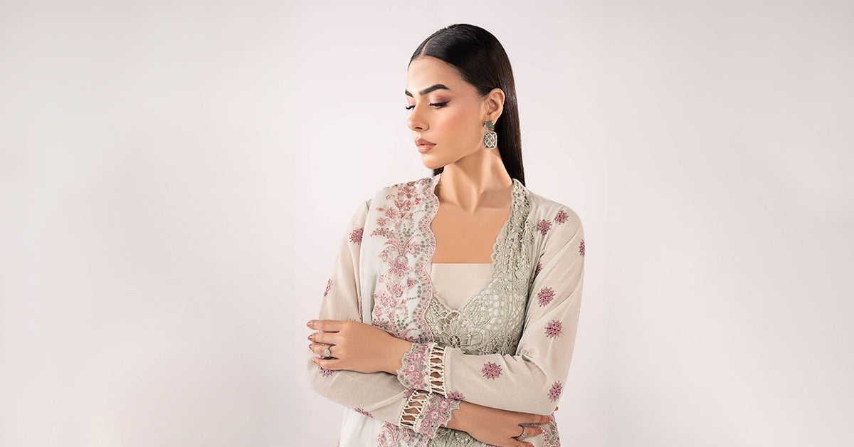 3 Piece Embroidered Paper Cotton Suit