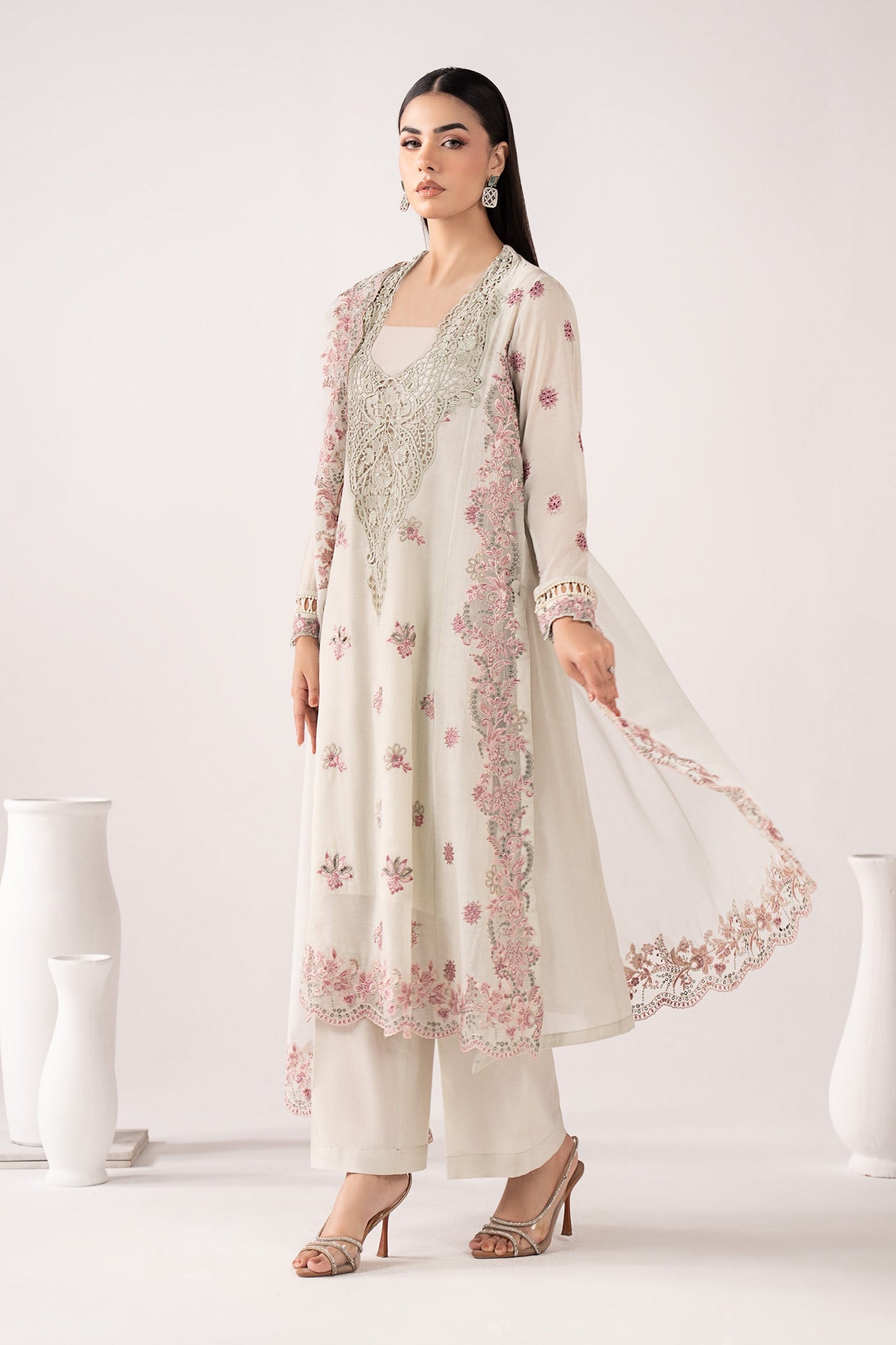 3 Piece Embroidered Paper Cotton Suit