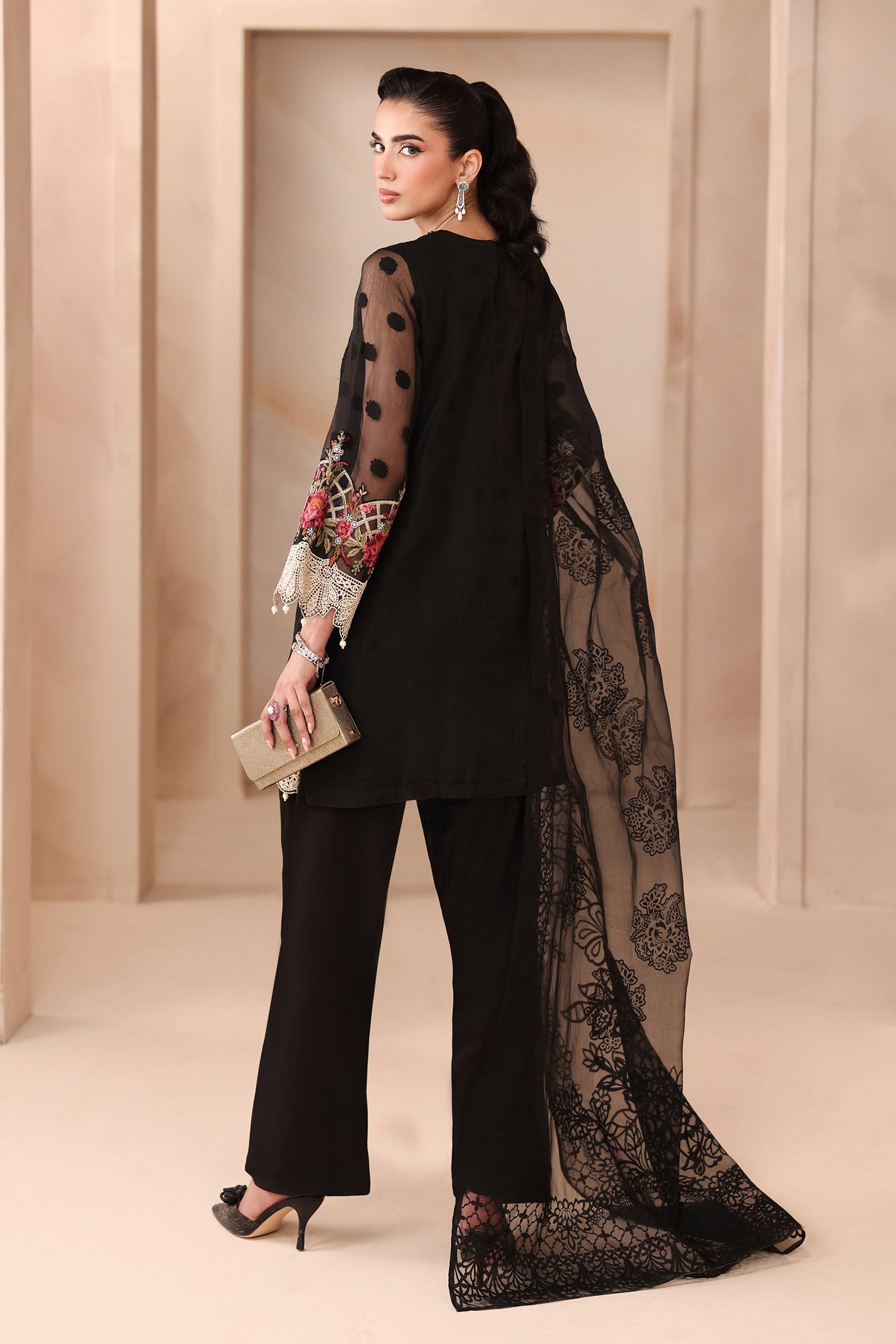 3 Piece Embroidered Organza Jacquard Suit