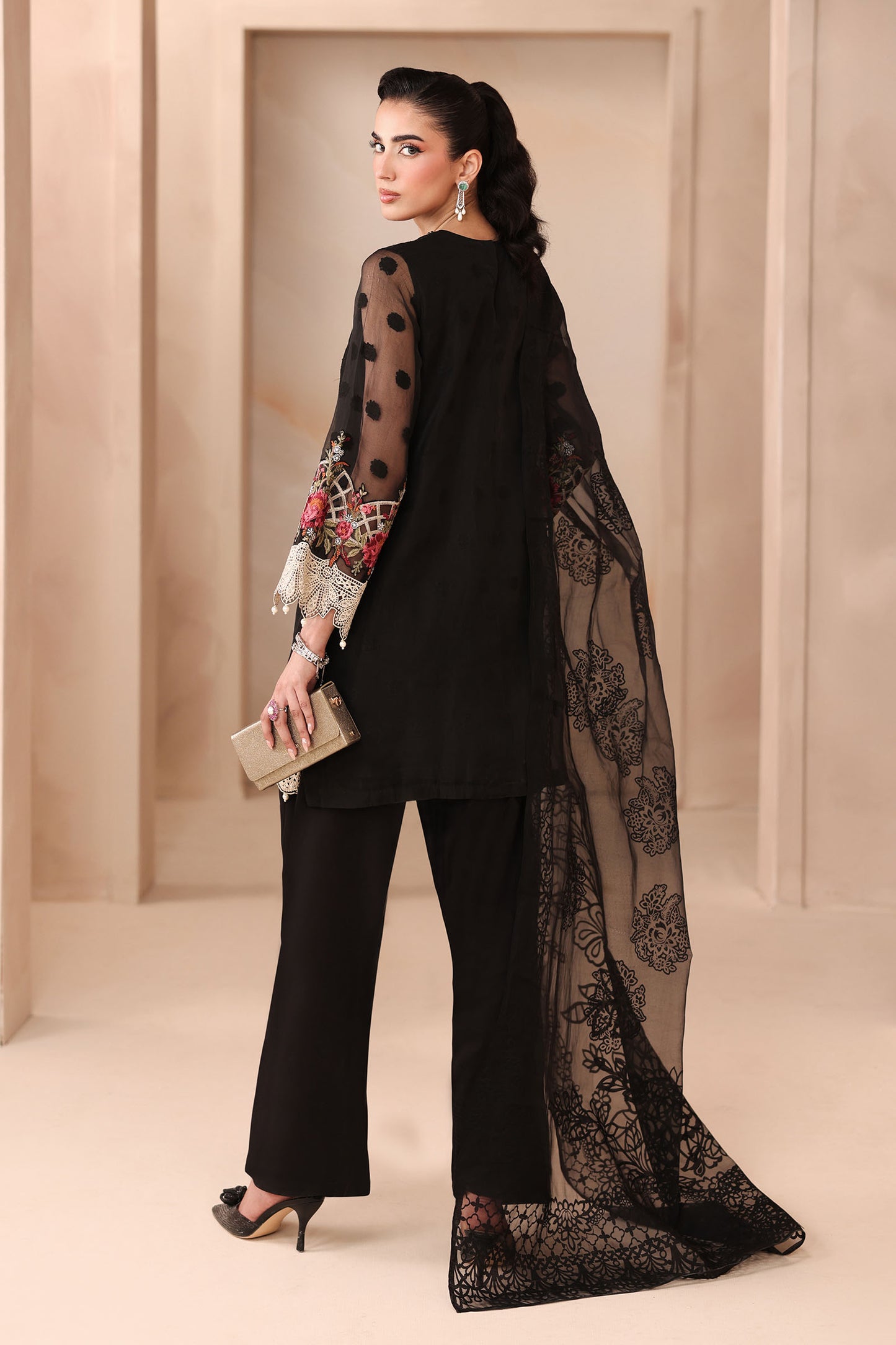 3 Piece Embroidered Organza Jacquard Suit