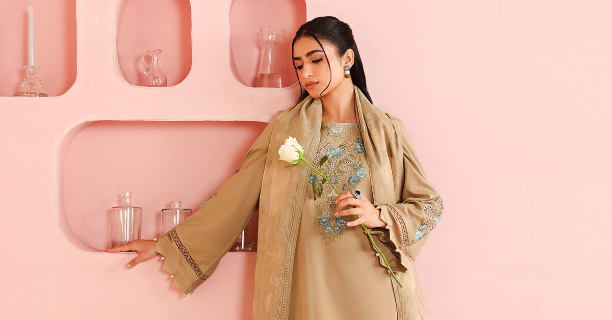 3 Piece Embroidered Dobby Suit