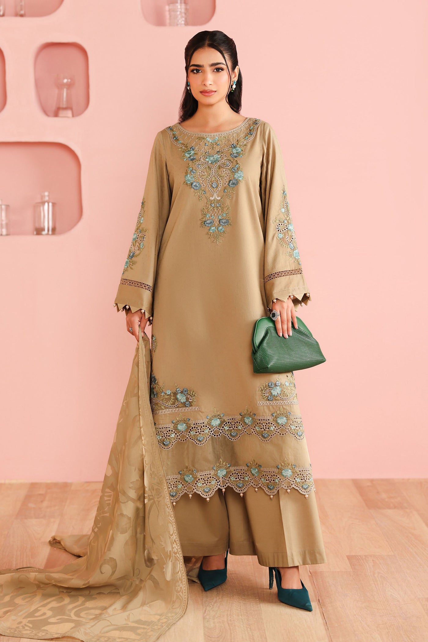 3 Piece Embroidered Dobby Suit