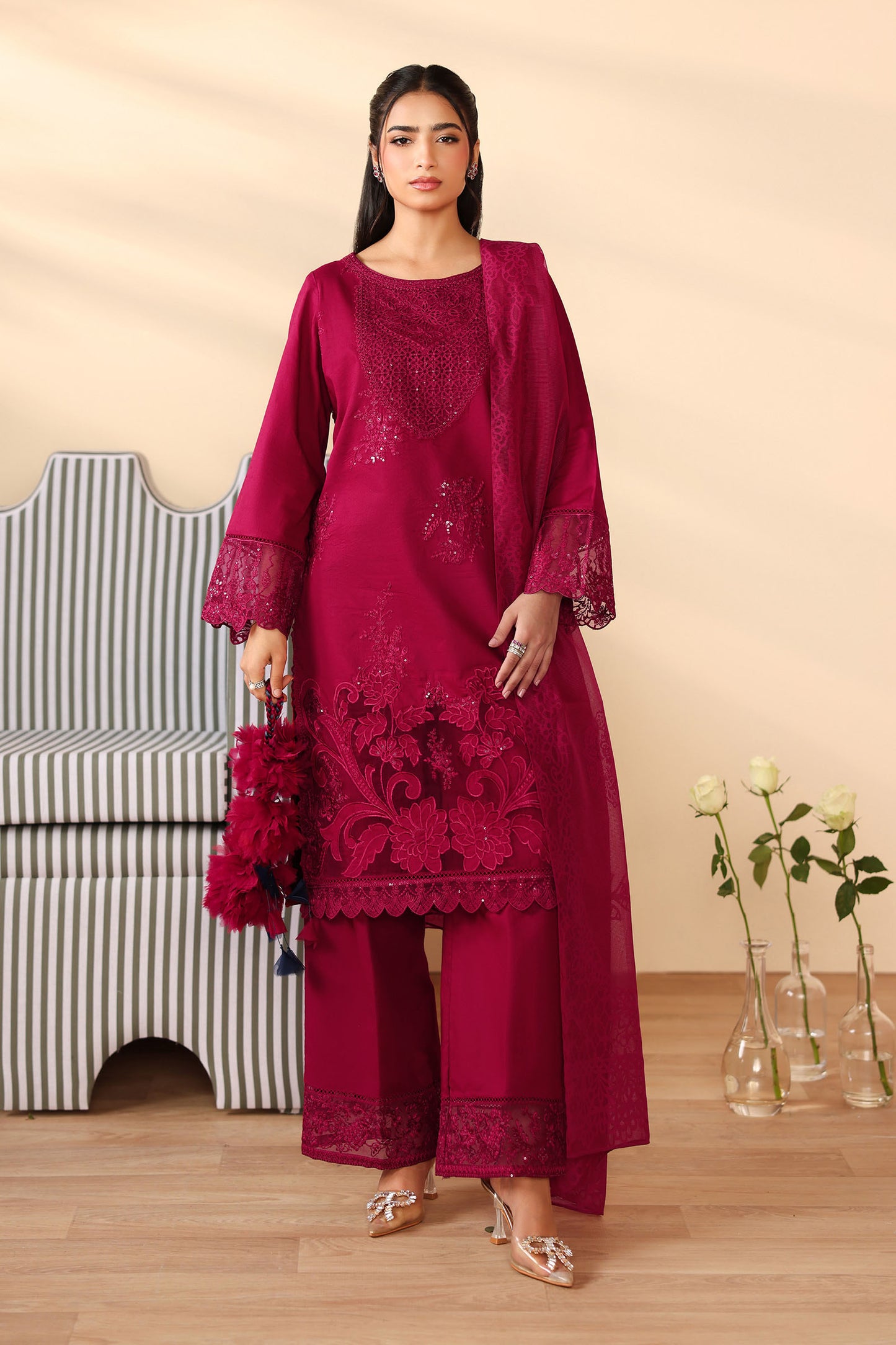 3 Piece Embroidered Dobby Suit