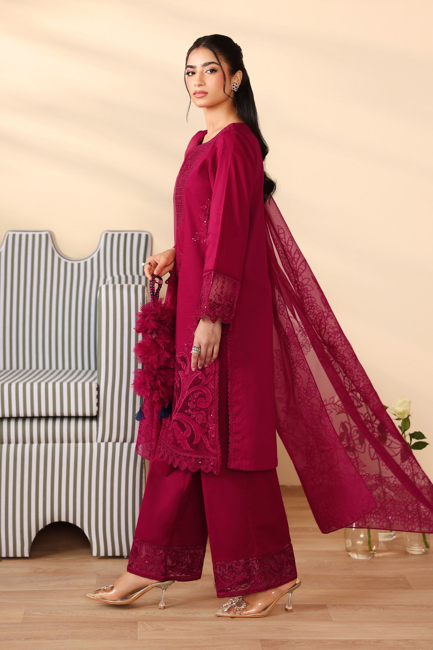 3 Piece Embroidered Dobby Suit