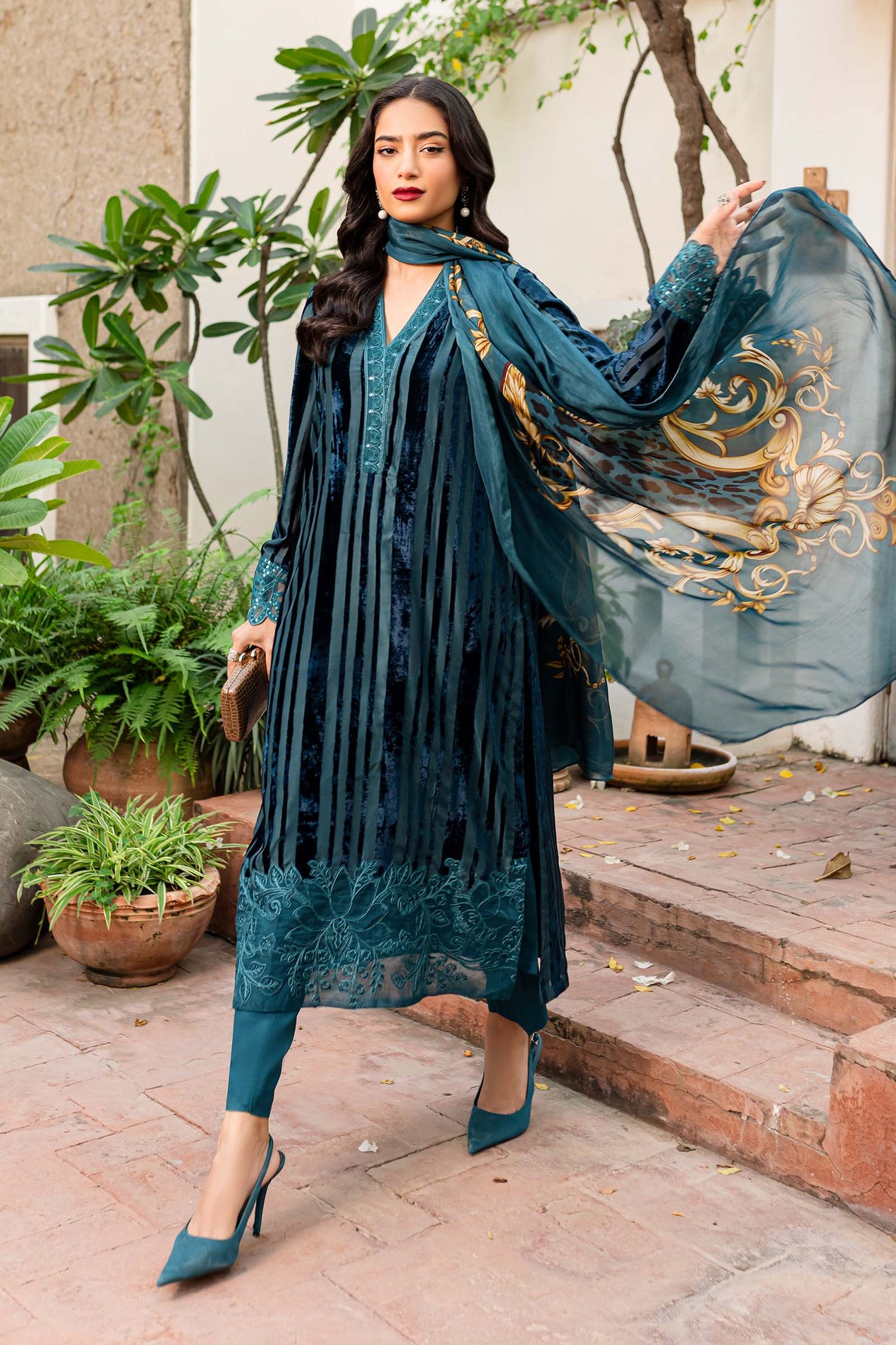 3 Piece Embroidered Plush Suit