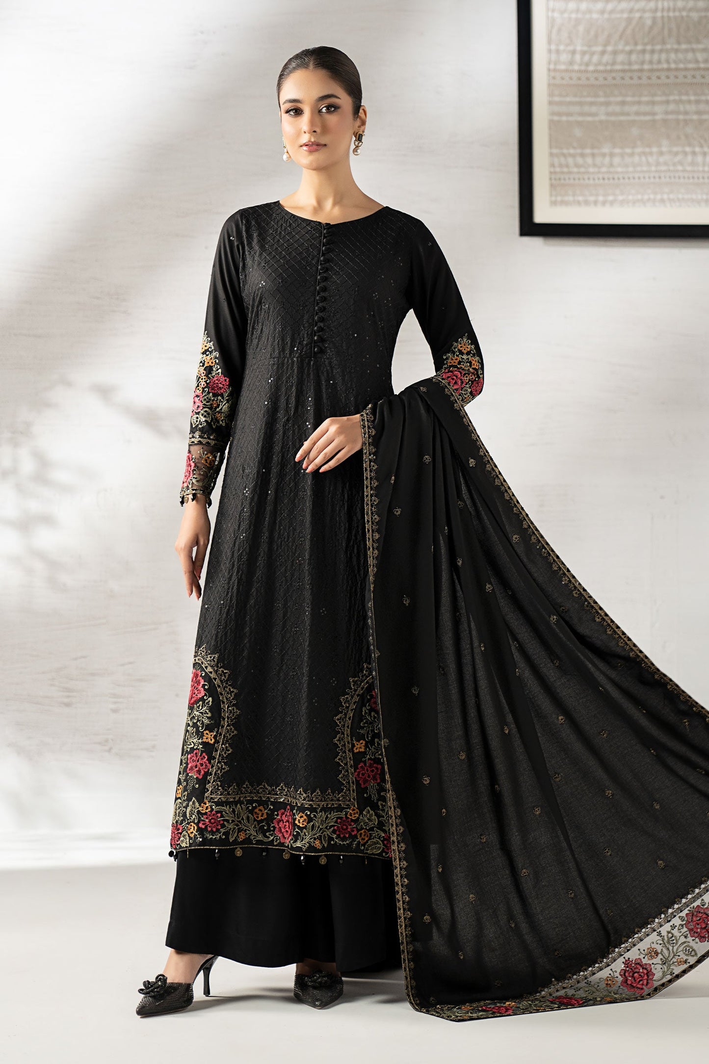 3 Piece Embroidered Linen Suit