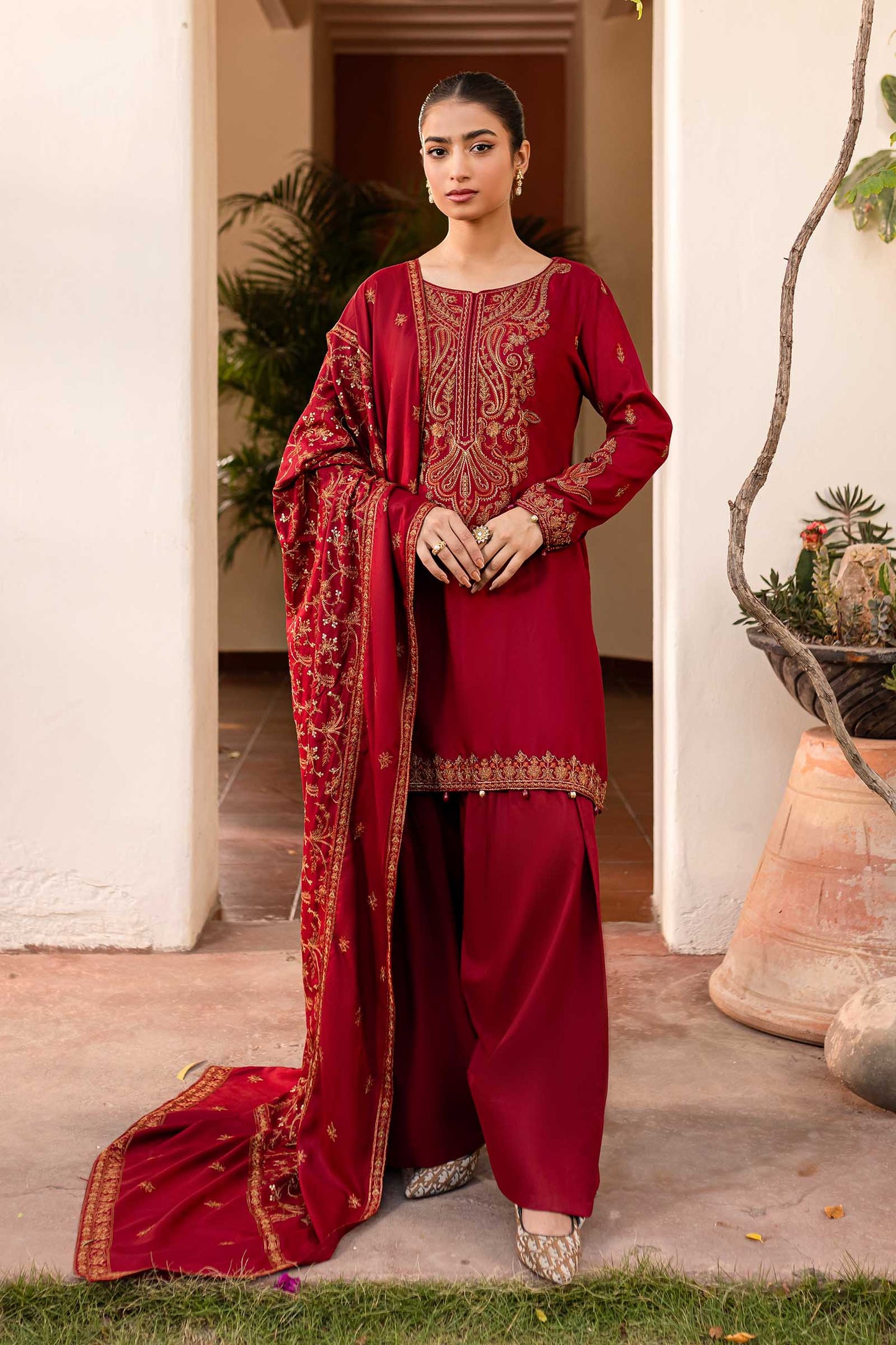 3 Piece Embroidered Linen Suit