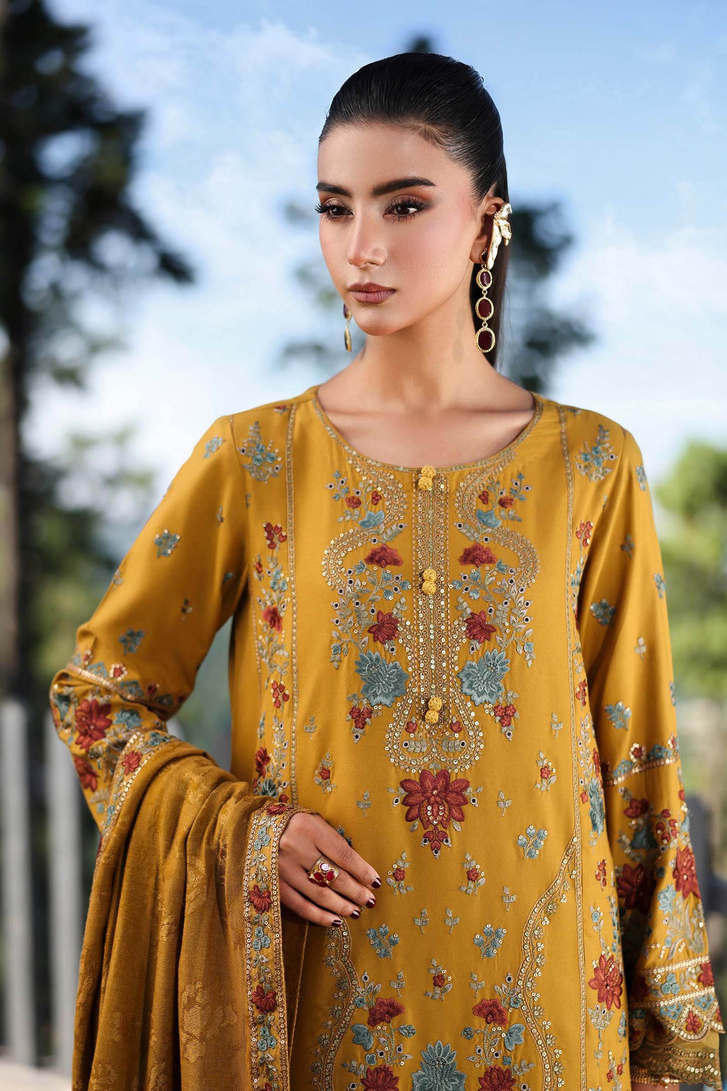 3 Piece Embroidered Linen Suit