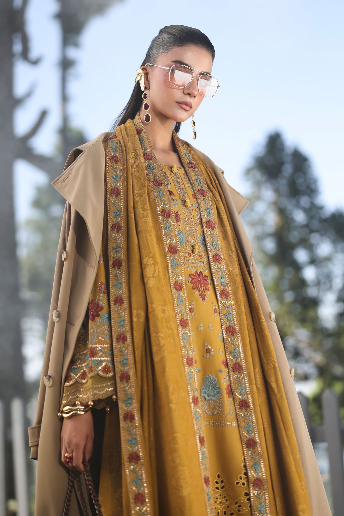 3 Piece Embroidered Linen Suit