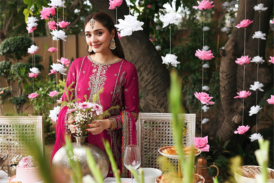 3 Piece Embroidered Raw Silk Suit