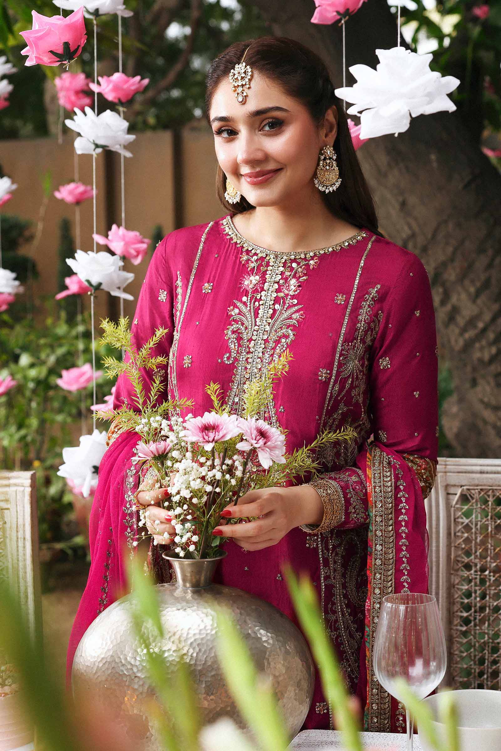 3 Piece Embroidered Raw Silk Suit