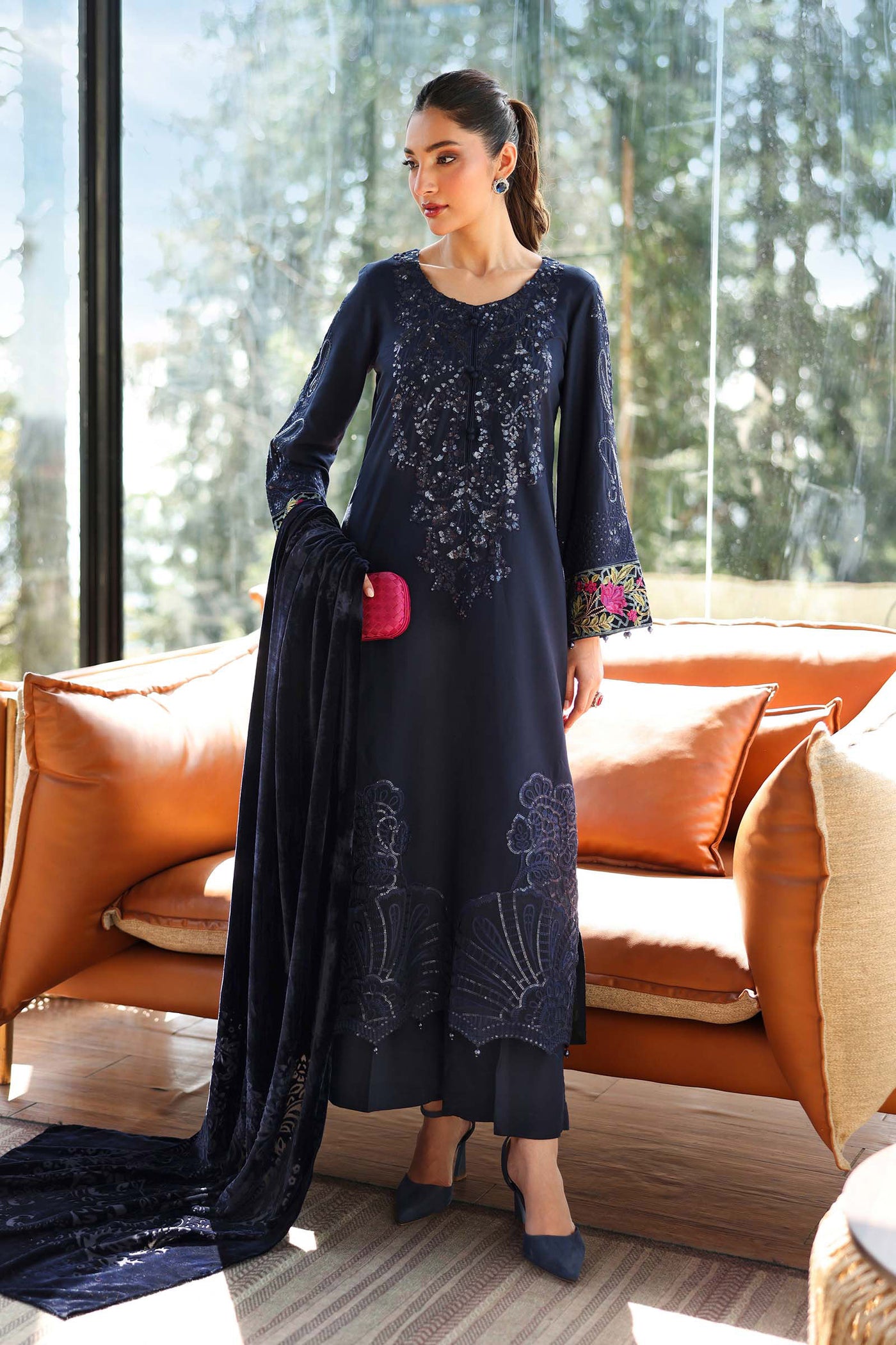 3 Piece Embroidered Linen Suit