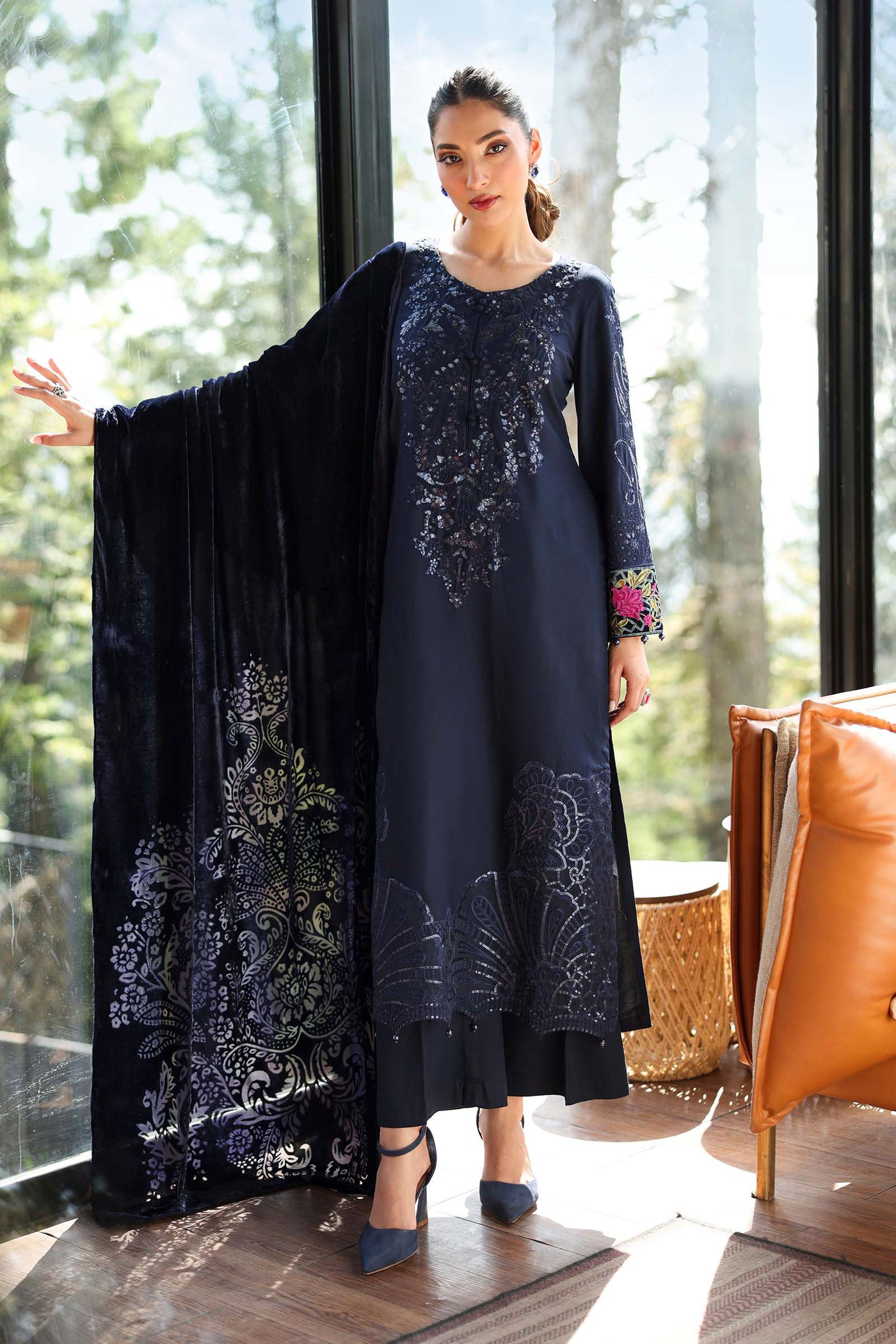 3 Piece Embroidered Linen Suit