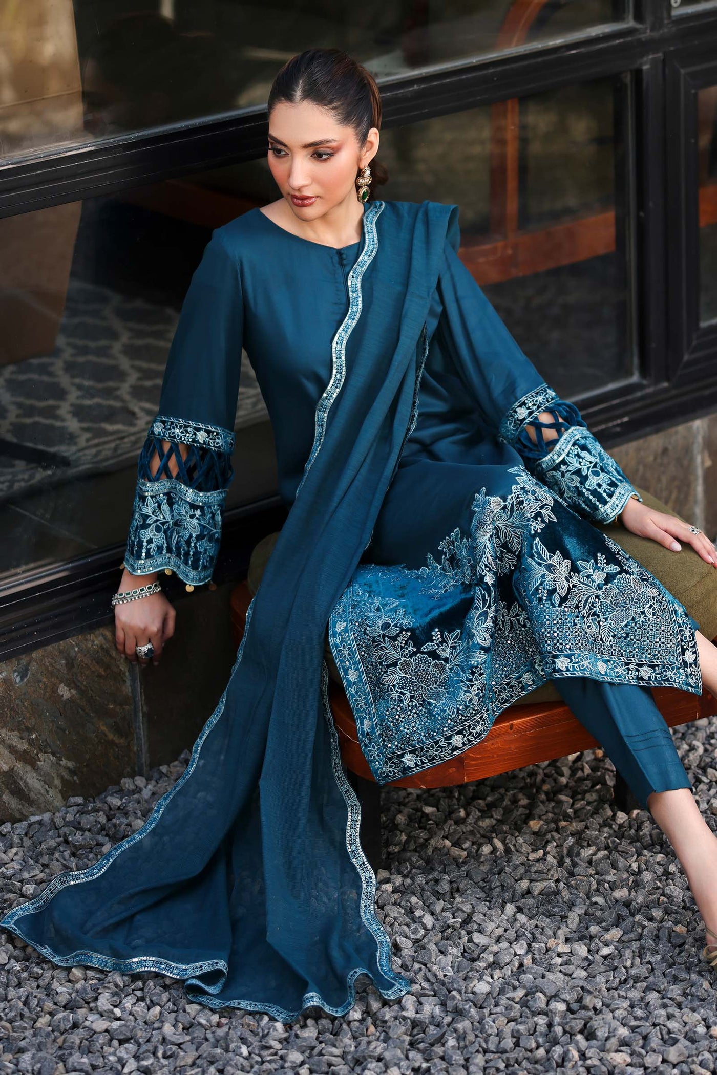 3 Piece Embroidered Marina Suit