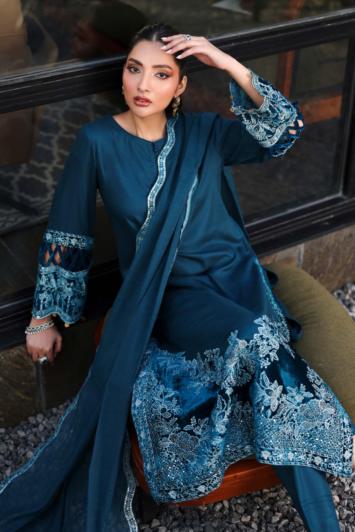 3 Piece Embroidered Marina Suit