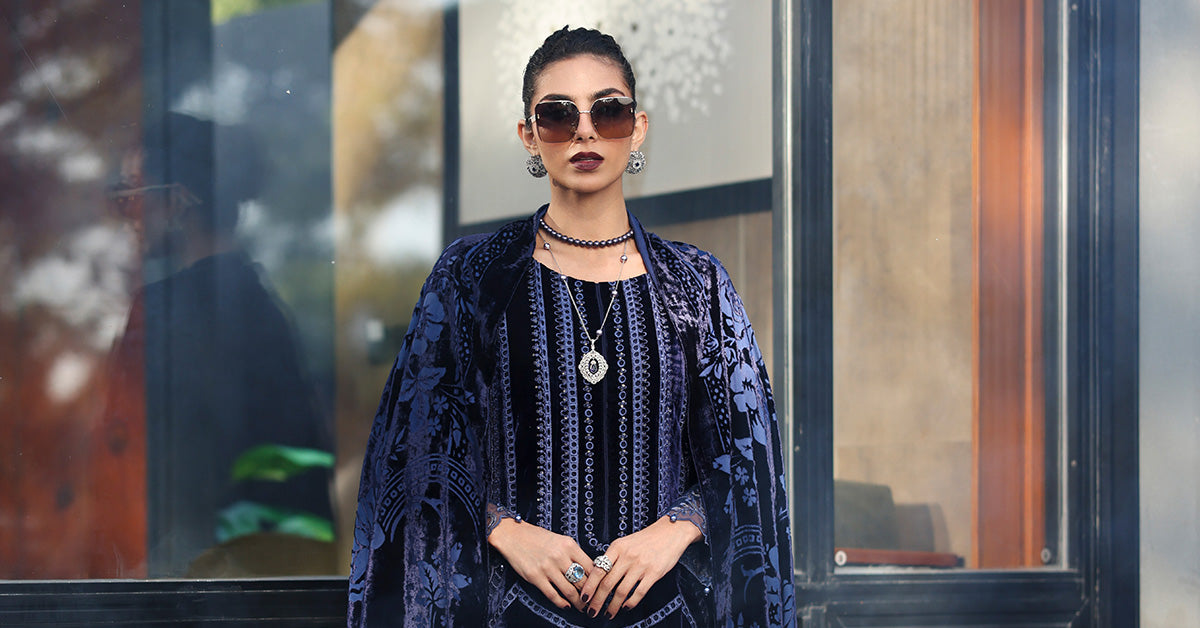 3 Piece Embroidered Velvet Suit