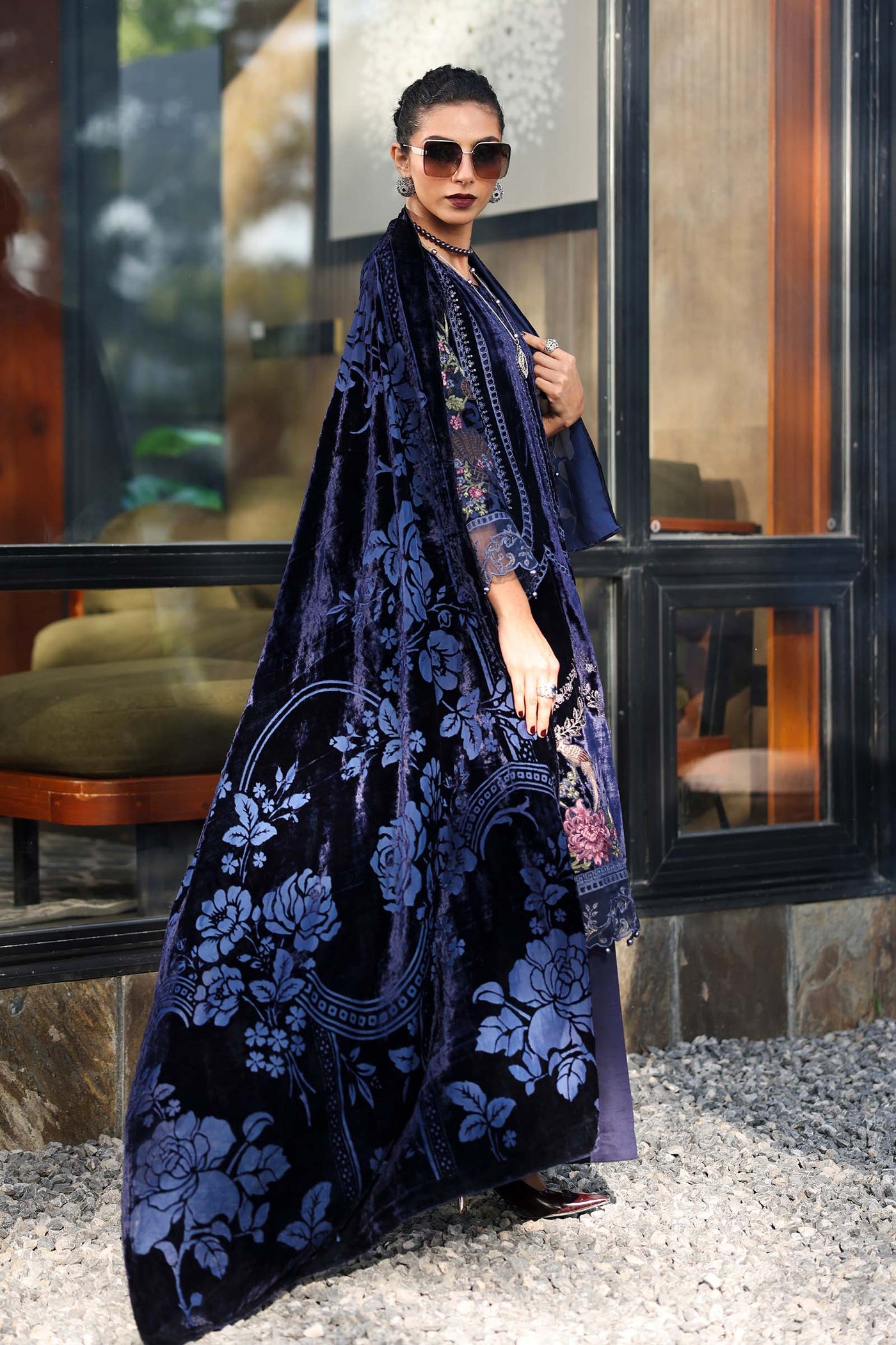 3 Piece Embroidered Velvet Suit