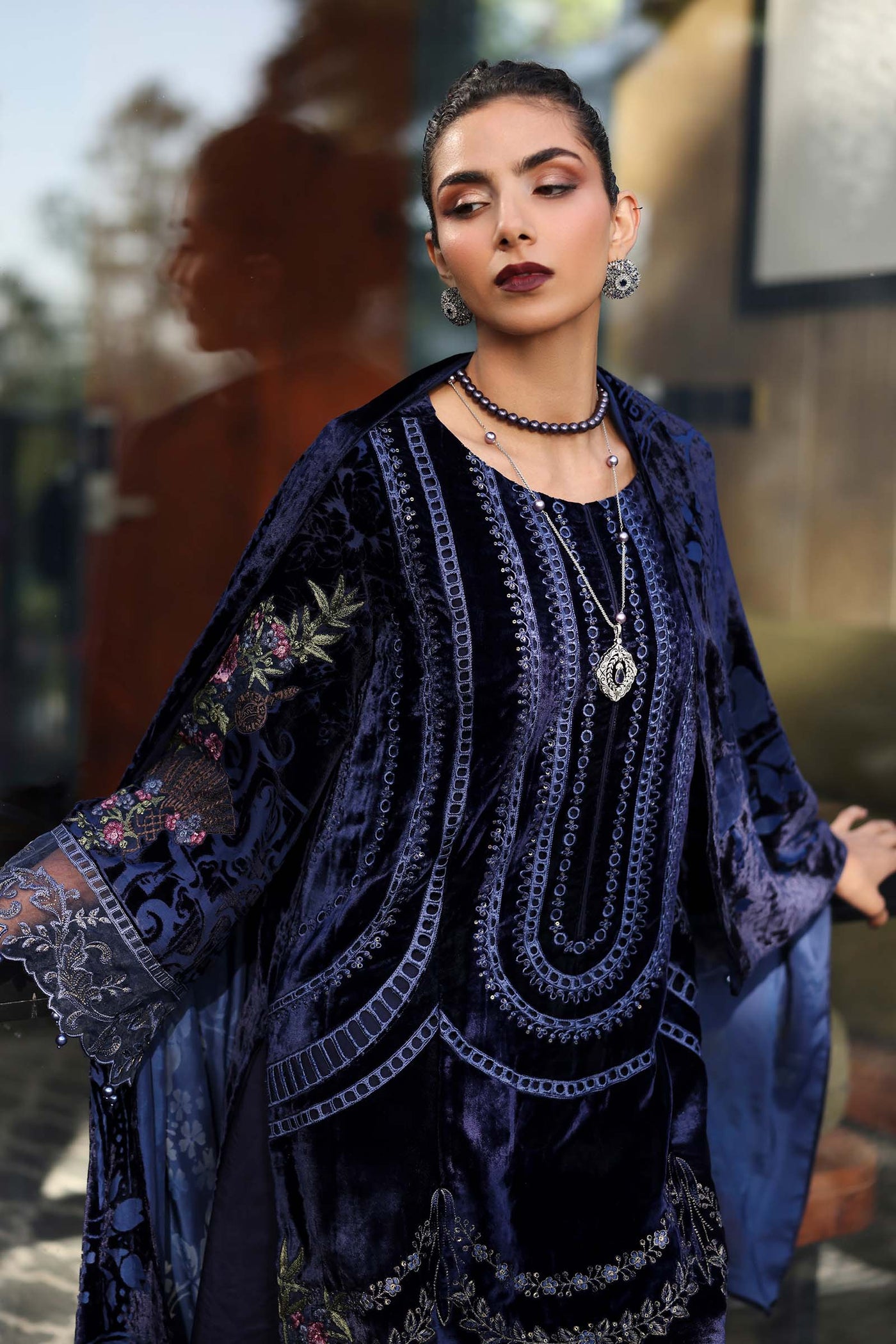 3 Piece Embroidered Velvet Suit