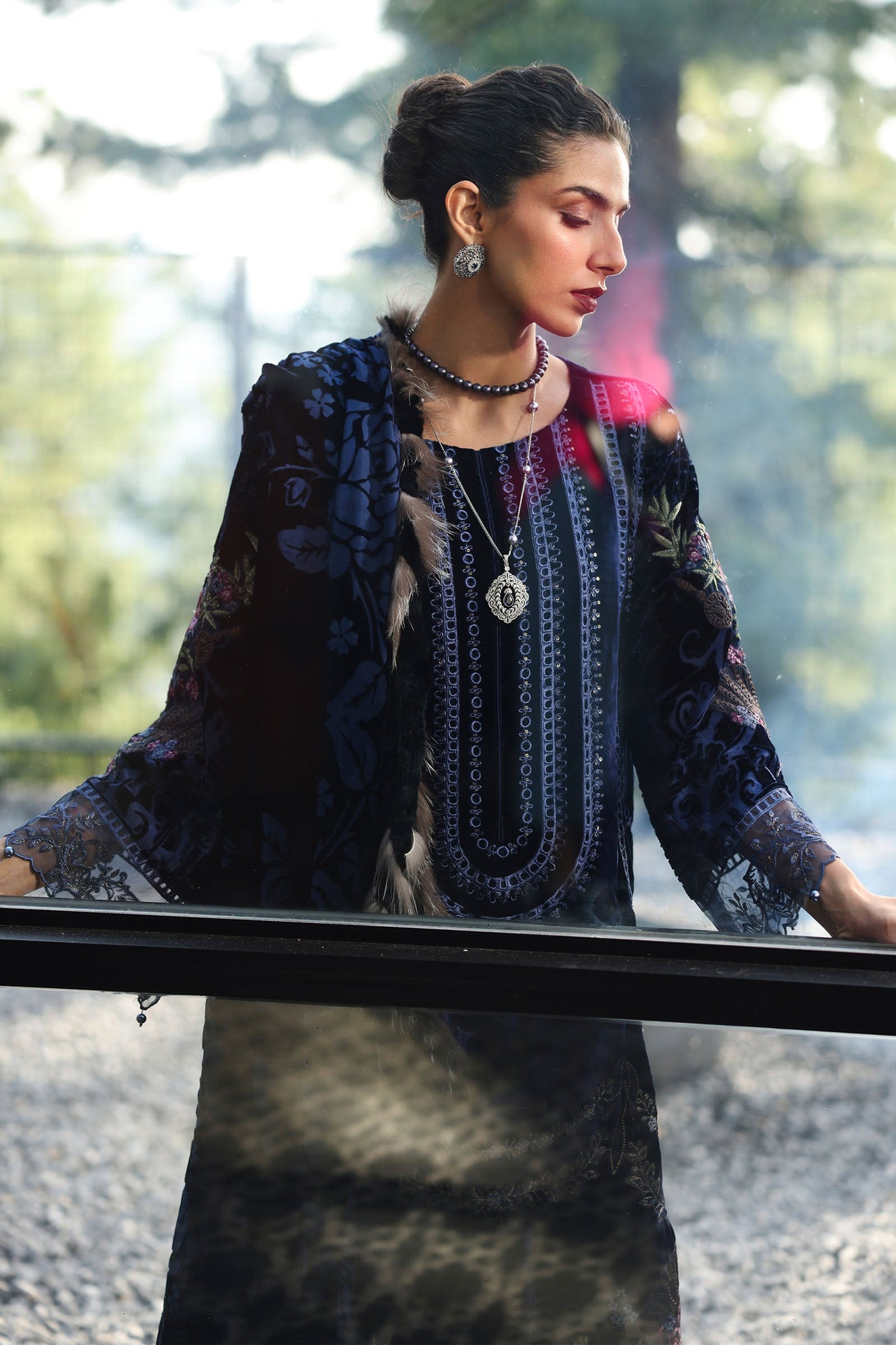 3 Piece Embroidered Velvet Suit