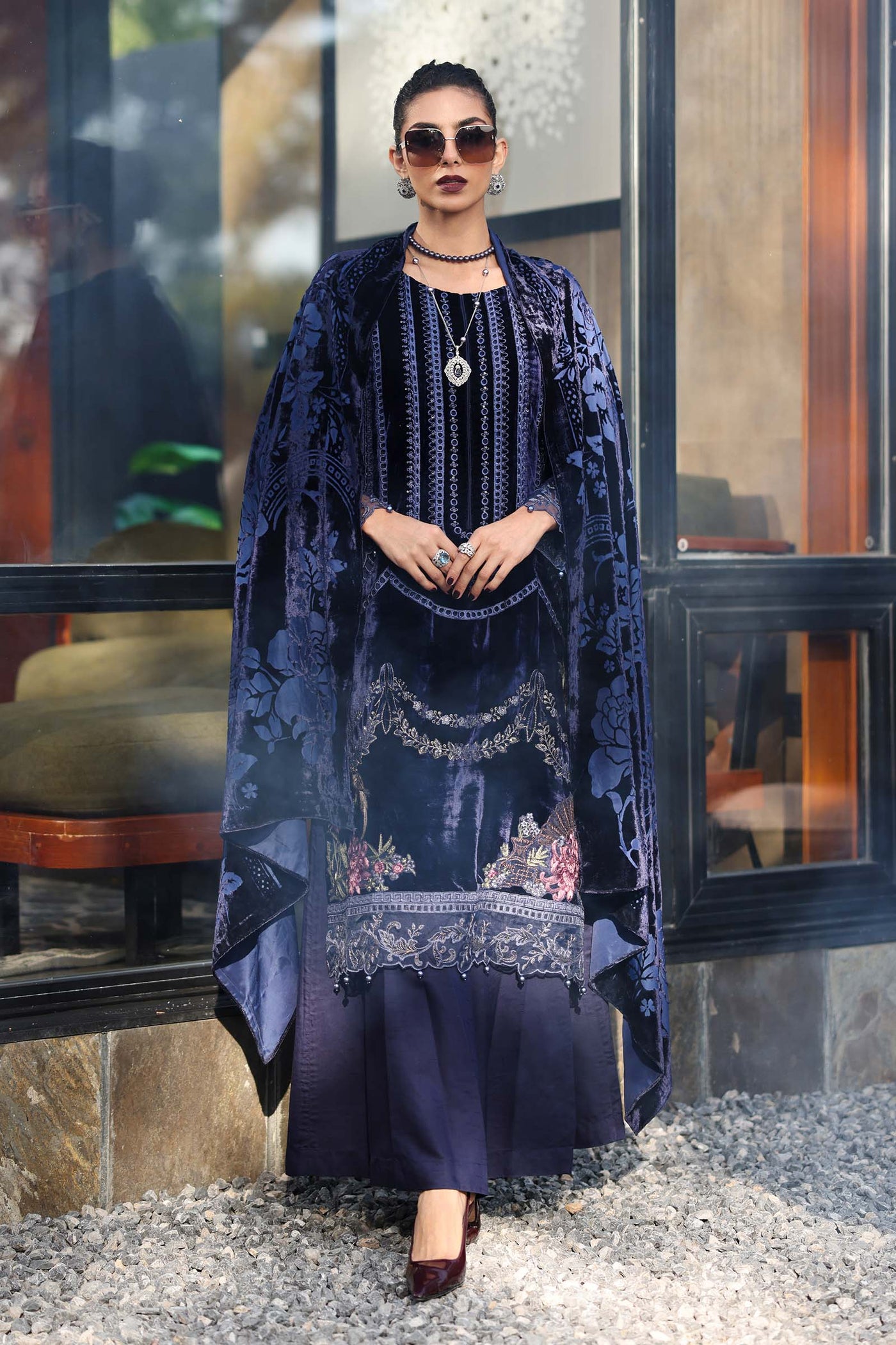 3 Piece Embroidered Velvet Suit
