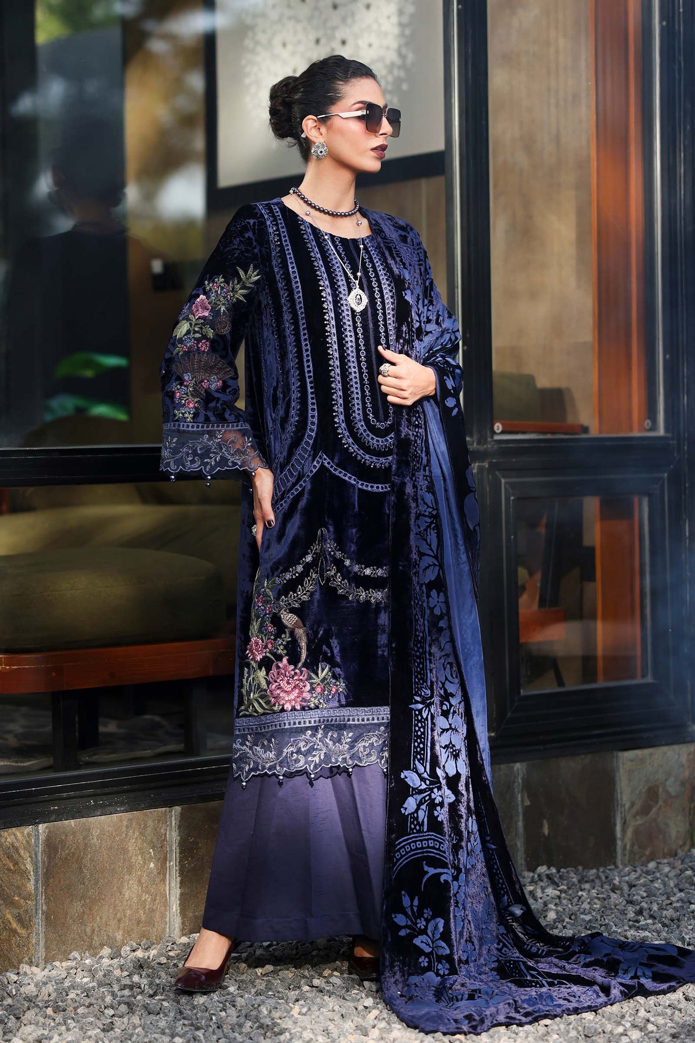3 Piece Embroidered Velvet Suit