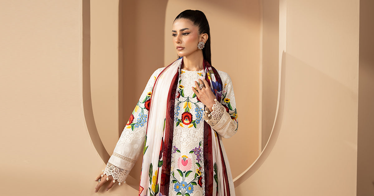 3 Piece Embroidered Jacquard Lawn Suit