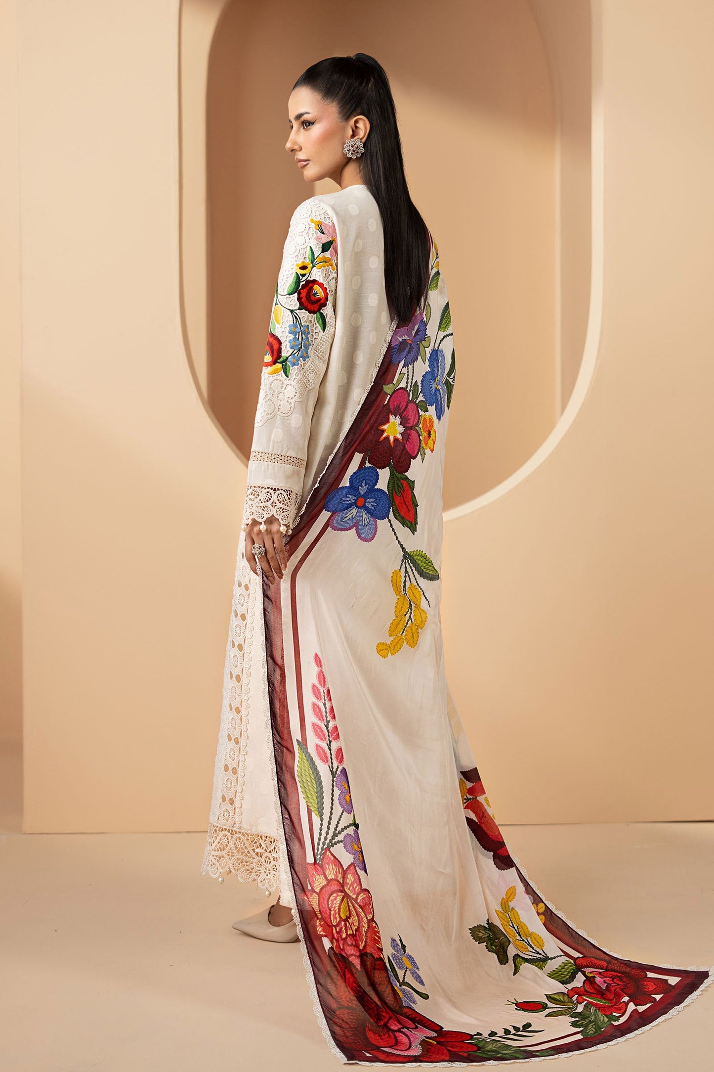 3 Piece Embroidered Jacquard Lawn Suit