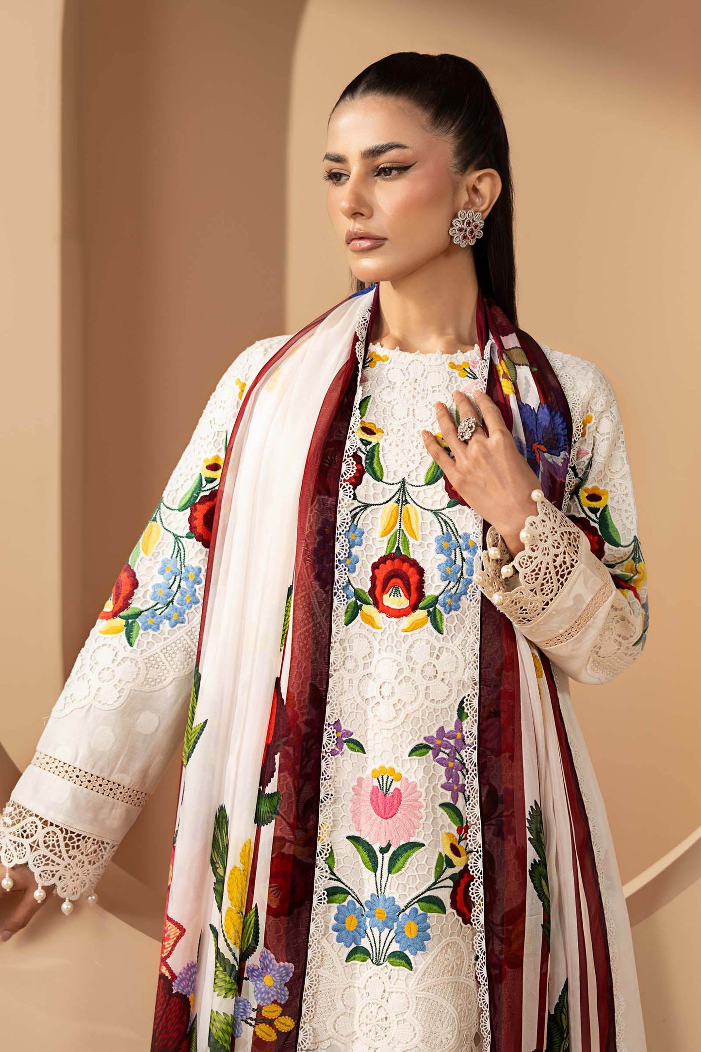 3 Piece Embroidered Jacquard Lawn Suit
