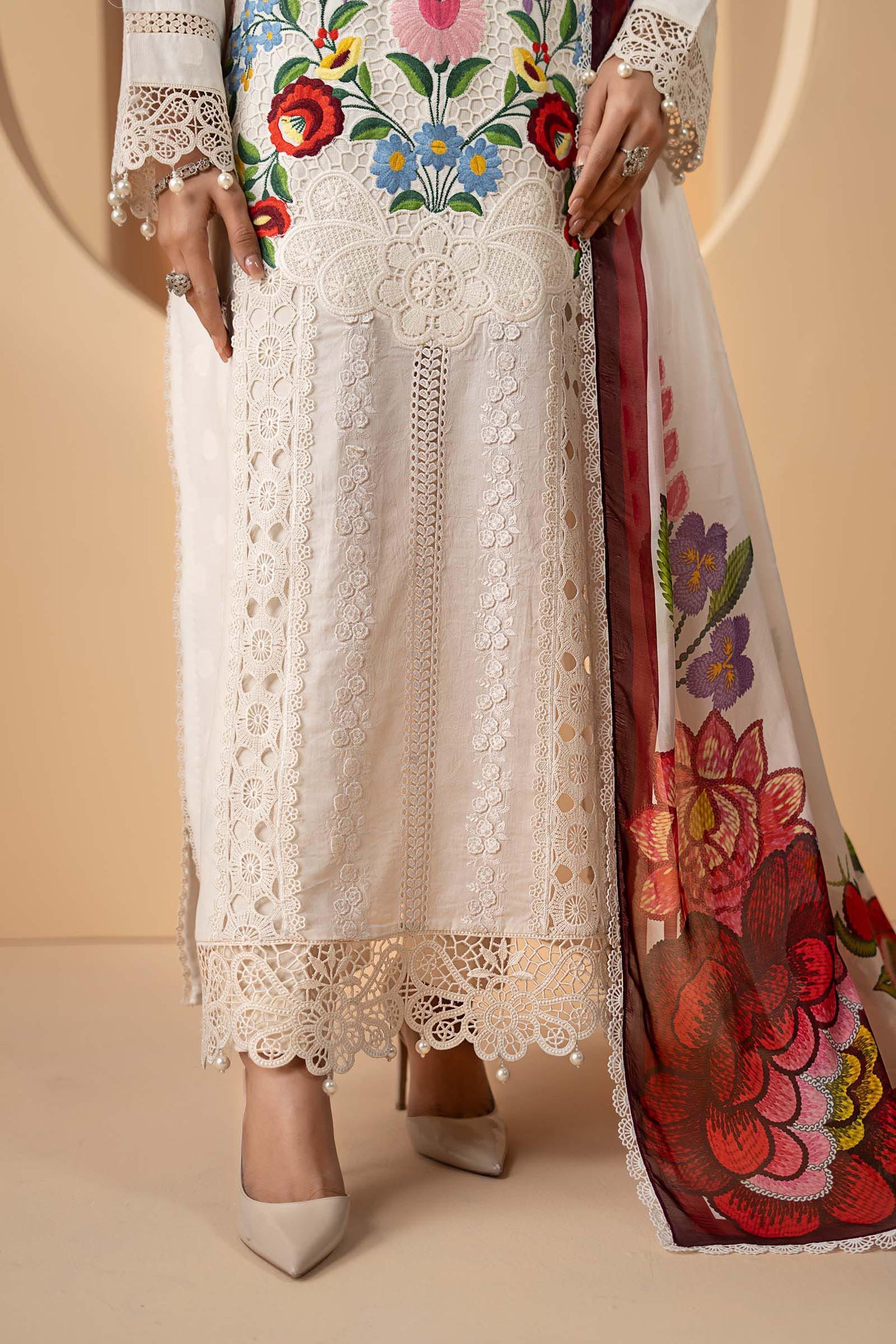 3 Piece Embroidered Jacquard Lawn Suit
