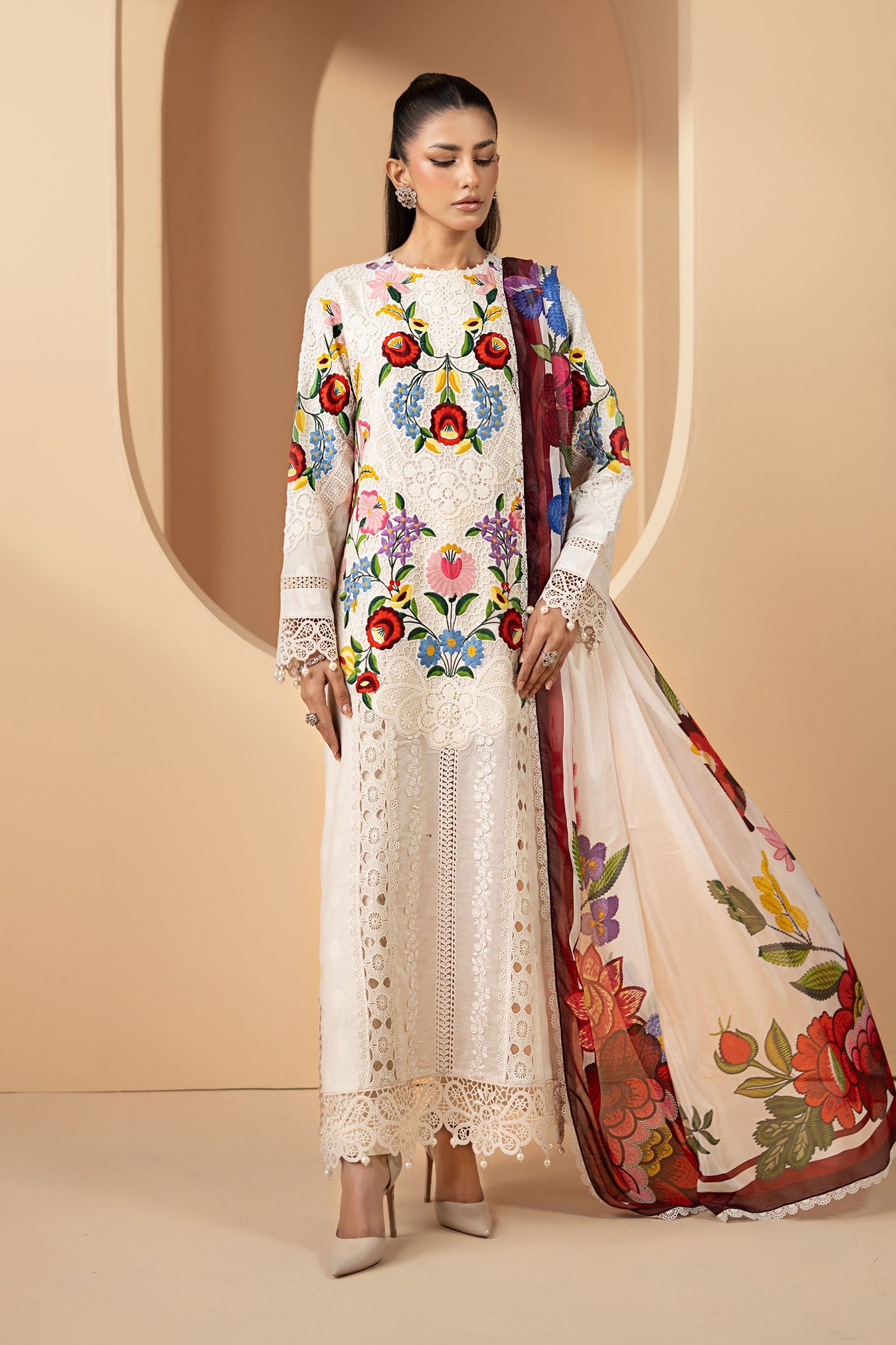 3 Piece Embroidered Jacquard Lawn Suit