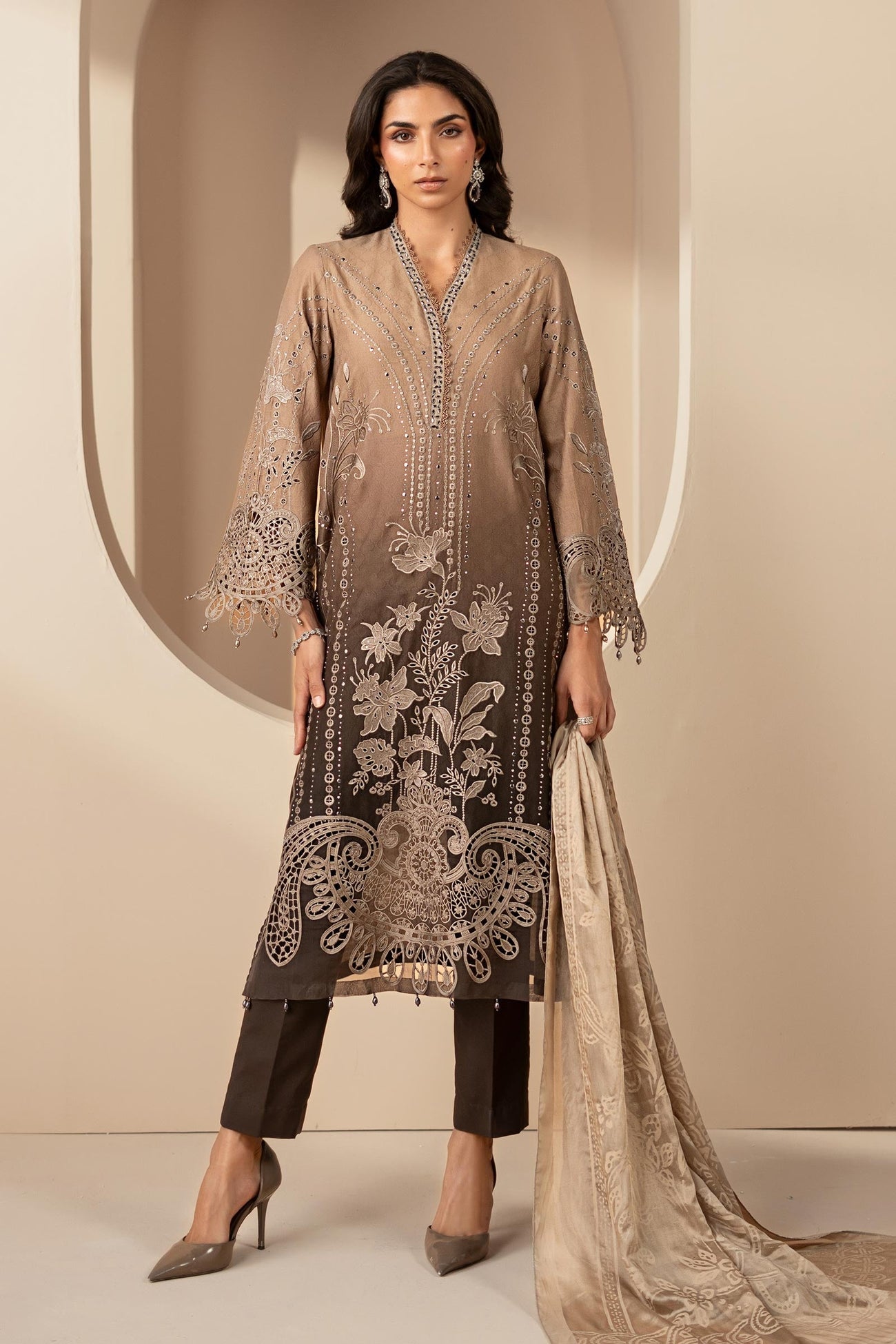 3 Piece Embroidered Jacquard Lawn Suit