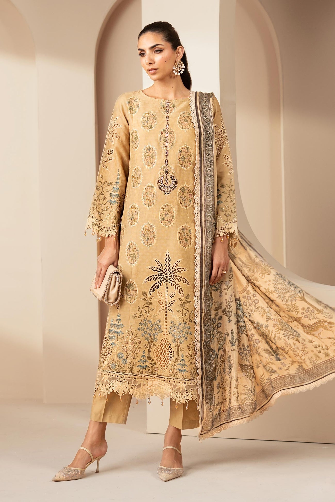 3 Piece Embroidered Jacquard Lawn Suit