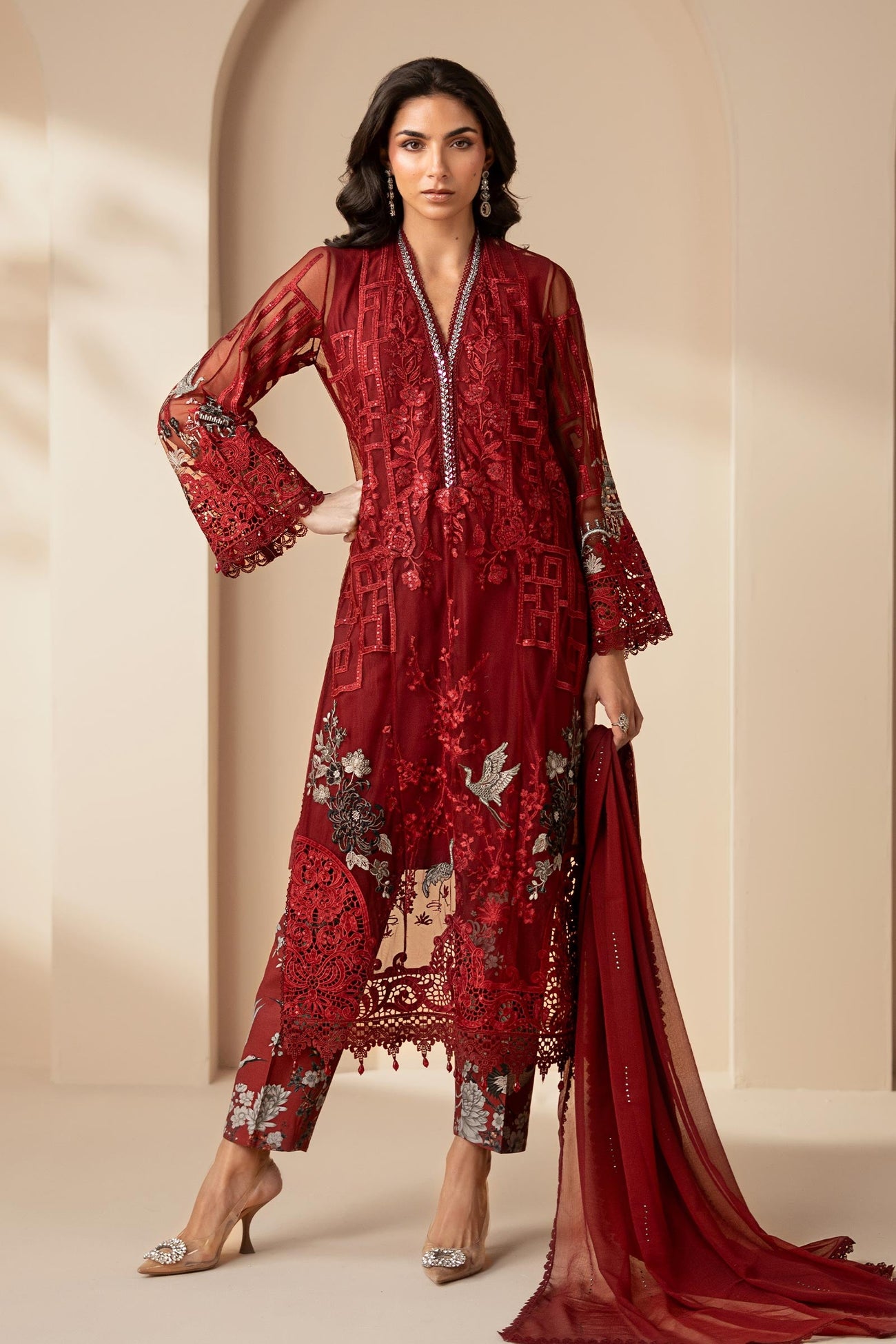 3 Piece Embroidered Net Suit