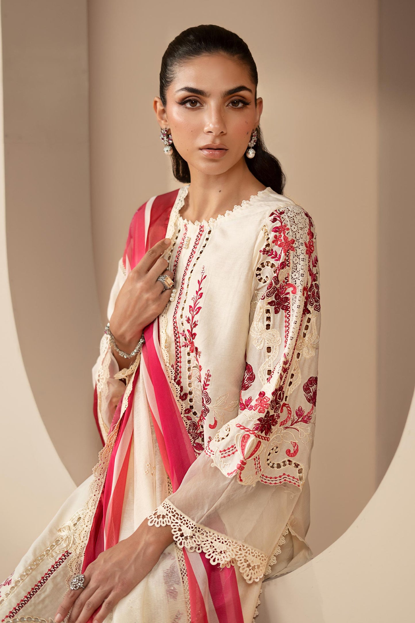 3 Piece Embroidered Jacquard Lawn Suit